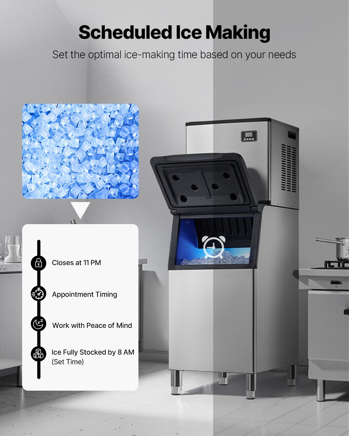 VEVOR Commercial Ice Maker Machine, 360LBS/24H Ice-Making Machine with 300LBS Large Storage Bin, Auto Self-Cleaning Ice Maker with Touchscreen for Bar Cafe Restaurant Business Commercial