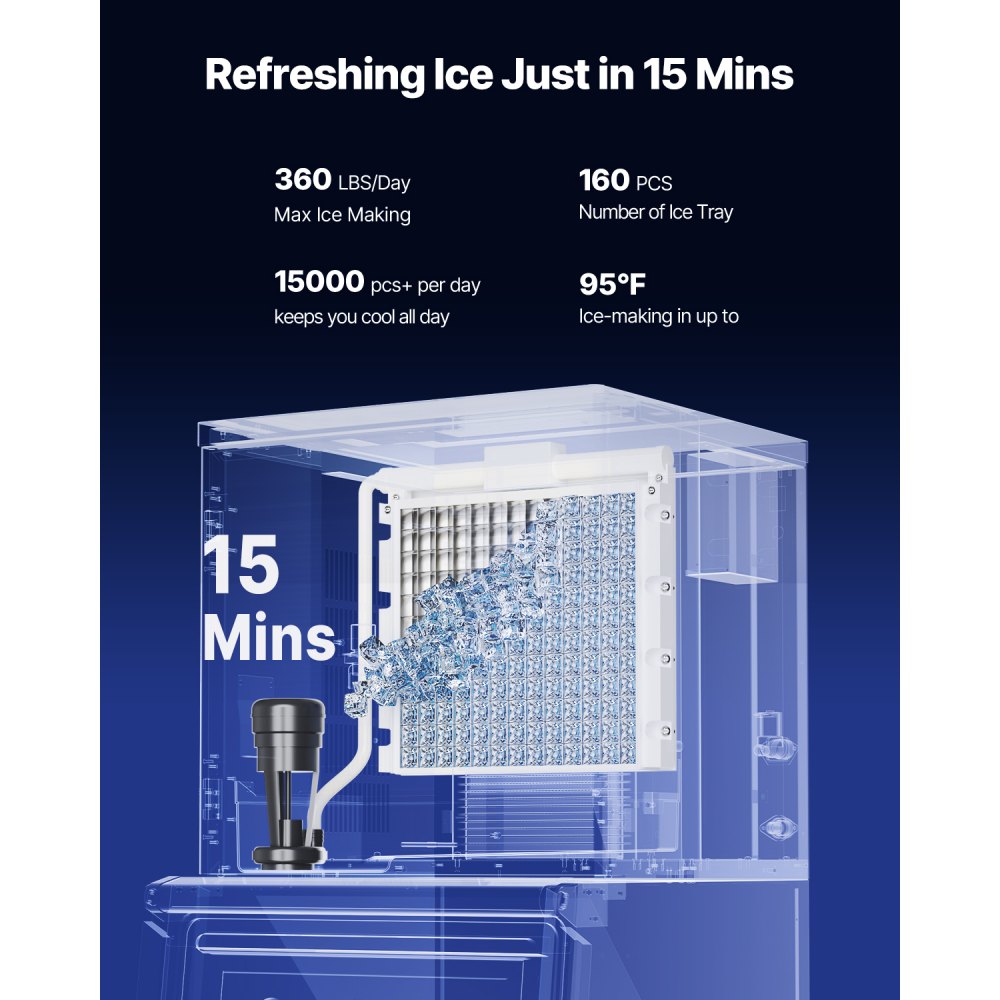 VEVOR Commercial Ice Maker Machine, 360LBS/24H Ice-Making Machine with 300LBS Large Storage Bin, Auto Self-Cleaning Ice Maker with Touchscreen for Bar Cafe Restaurant Business Commercial