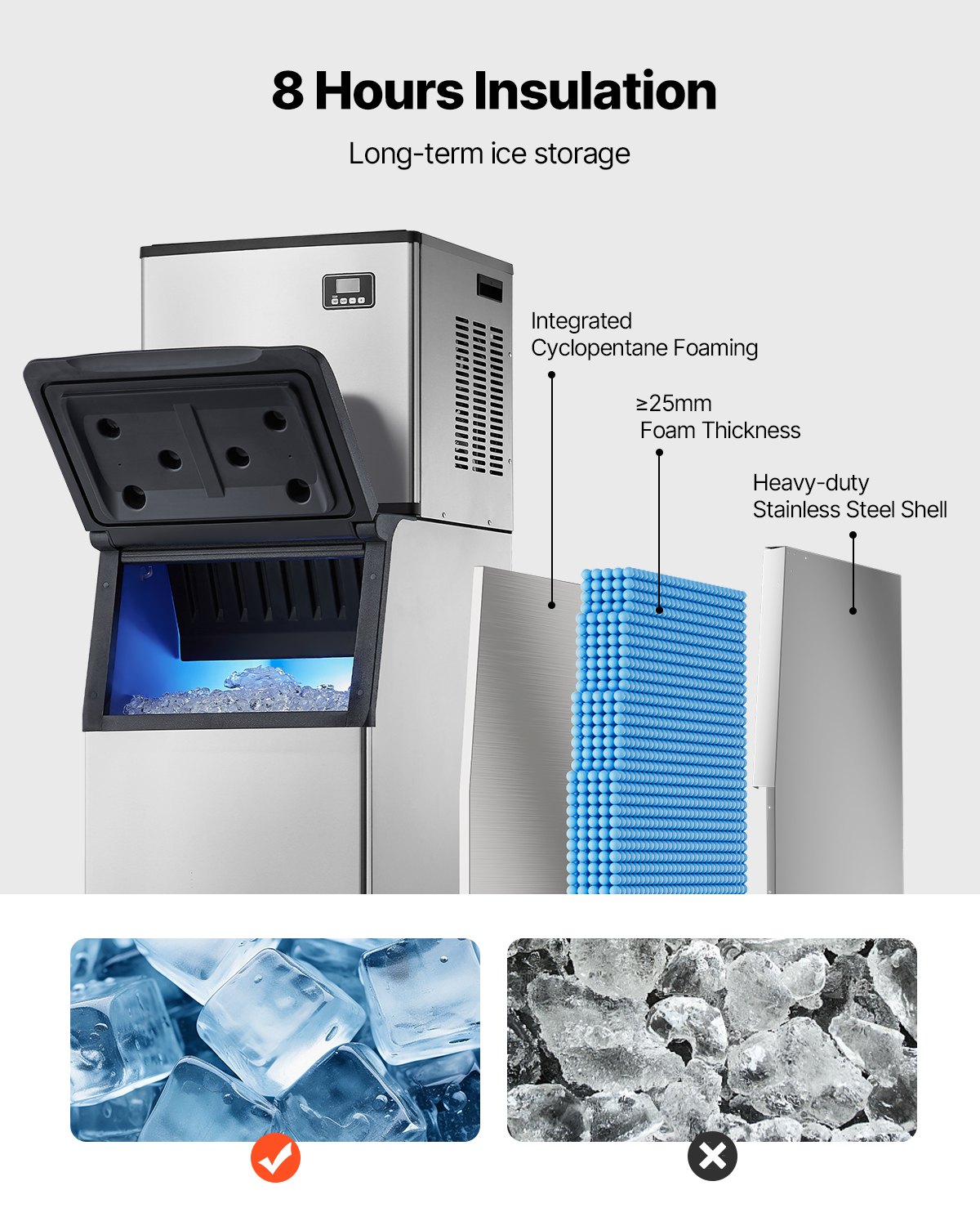 VEVOR Commercial Ice Maker Machine, 360LBS/24H Ice-Making Machine with 300LBS Large Storage Bin, Auto Self-Cleaning Ice Maker with Touchscreen for Bar Cafe Restaurant Business Commercial
