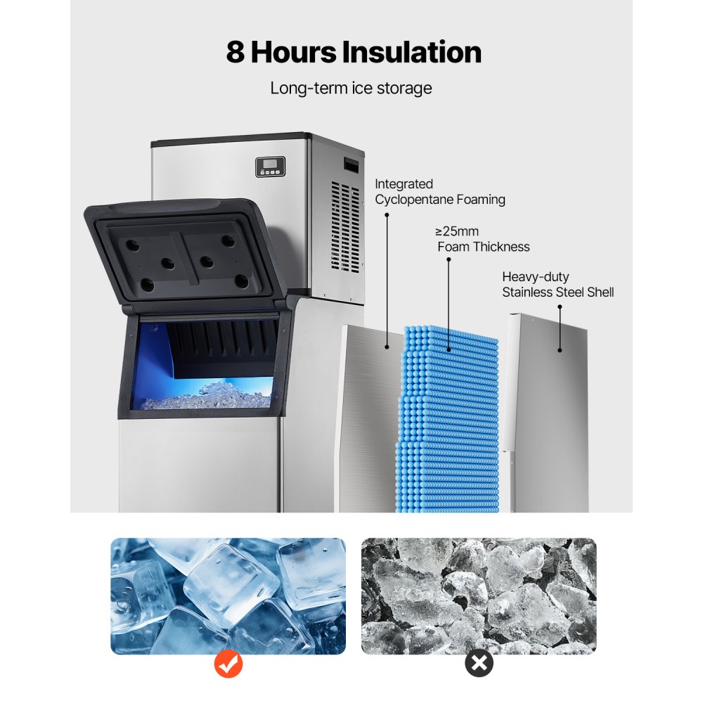 VEVOR Commercial Ice Maker Machine, 500LBS/24H Ice-Making Machine with 300LBS Large Storage Bin, Auto Self-Cleaning Ice Maker with Touchscreen for Bar Cafe Restaurant Business Commercial