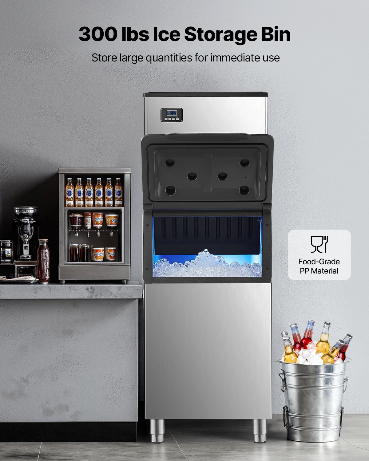 VEVOR Commercial Ice Maker Machine, 500LBS/24H Ice-Making Machine with 300LBS Large Storage Bin, Auto Self-Cleaning Ice Maker with Touchscreen for Bar Cafe Restaurant Business Commercial