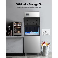 Commercial Ice Maker 500LBS/24H with 300LBS Storage Bin Auto Self-Cleaning