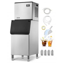 Commercial Ice Maker 500LBS/24H with 300LBS Storage Bin Auto Self-Cleaning