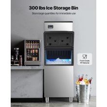 Commercial Ice Maker 550LBS/24H with 300LBS Storage Bin Auto Self-Cleaning