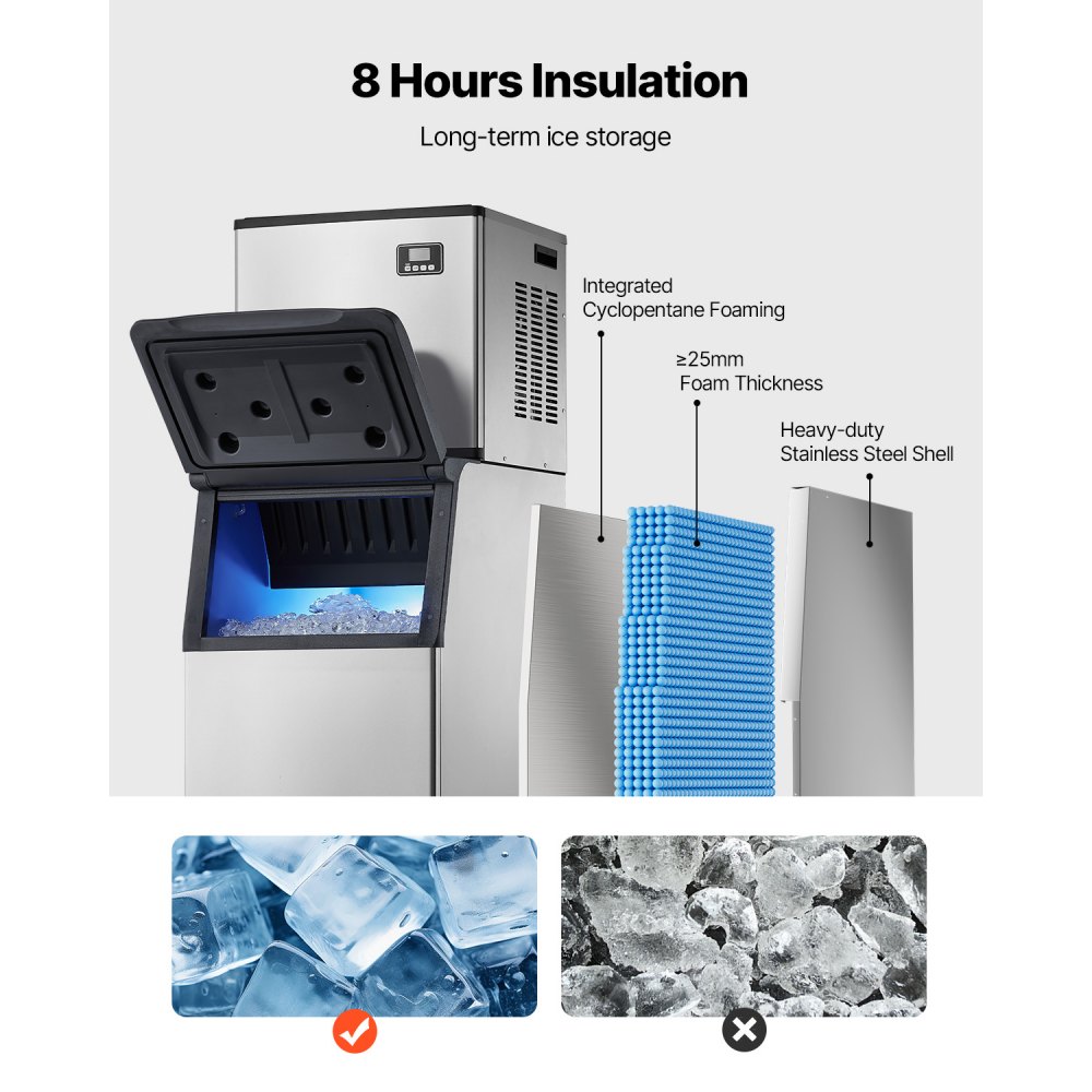 VEVOR Commercial Ice Maker Machine, 181.4 kg/24H Ice-Making Machine with 136 kg Large Storage Bin, Auto Self-Cleaning Ice Maker with Touchscreen for Bar Cafe Restaurant Business Commercial