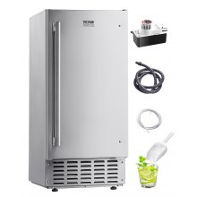 VEVOR Undercounter Built-in Ice Maker, 66 Lbs/Day Under Counter Nugget Ice Maker Machine with Reversible Door Stainless Steel, Freestanding Ice Maker for Commercial Home Kitchen, Electric Drainage