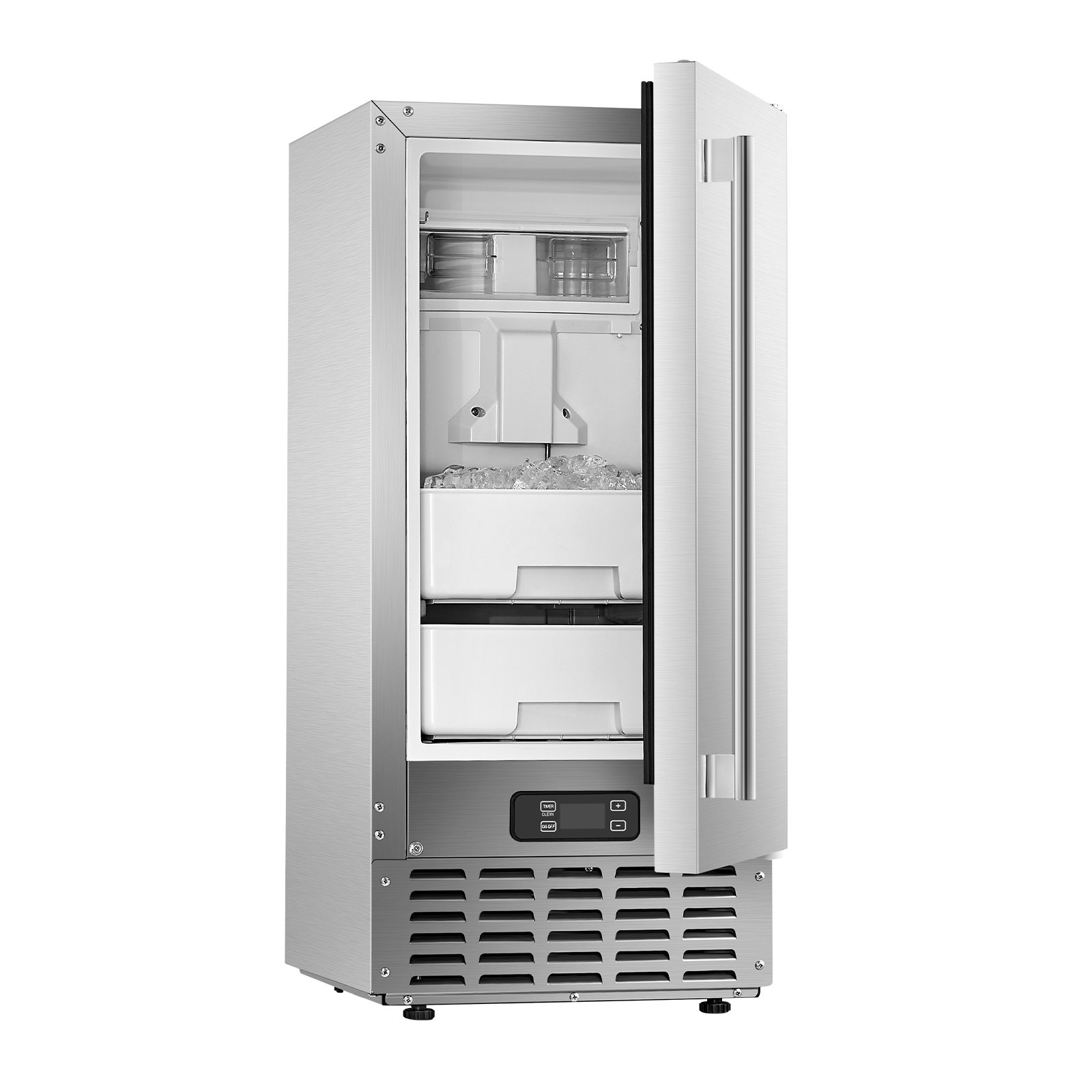 VEVOR Undercounter Built-in Ice Maker, 66 Lbs/Day Under Counter Nugget Ice Maker Machine with Reversible Door Stainless Steel, Freestanding Ice Maker for Commercial Home Kitchen, Electric Drainage