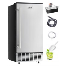 VEVOR Undercounter Built-in Ice Maker, 80 Lbs/Day Under Counter Ice Maker Machine with Reversible Door Stainless Steel, Freestanding Ice Maker for Commercial Home Kitchen, Electric Drainage