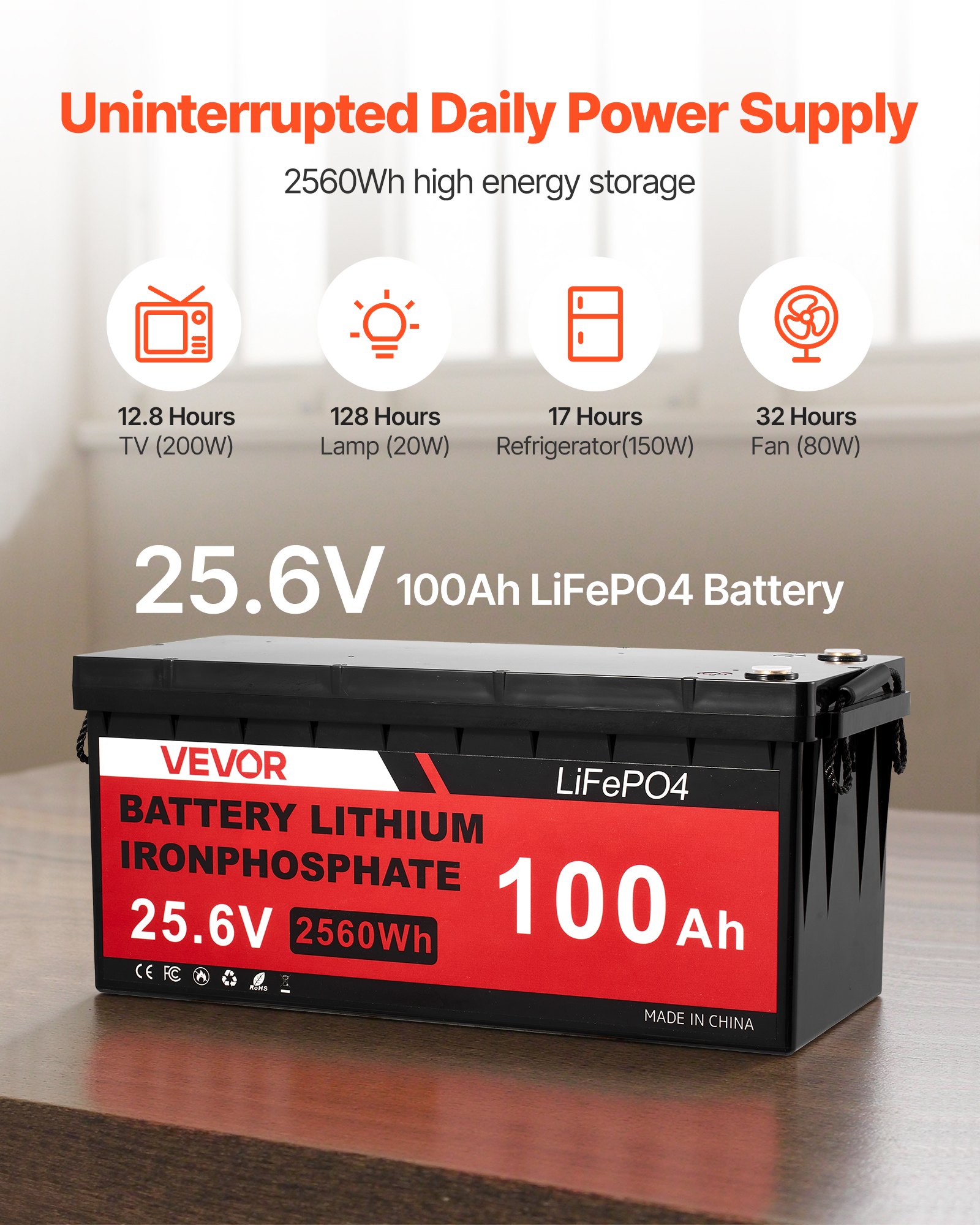 VEVOR 24V 1000W Solar Wind Power Kit, 6PCS 100W Monocrystalline Panel + 400W Wind Turbine & Controller + 25.6V 100Ah LiFePO4 Battery + 24V 3000W Hybrid Solar Inverter for Home Boat Cabin Farm Off-Grid