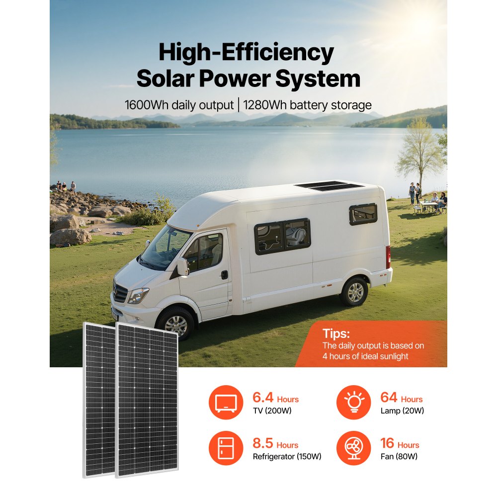 VEVOR 400W 12V Complete Solar Power Kit, 2PCS 200W Monocrystalline Solar Panels + 12.8V 100Ah LiFePO₄ Battery + 40A MPPT Charge Controller + 1000W Power Inverter for RV Home Camping Boats Off-Grid