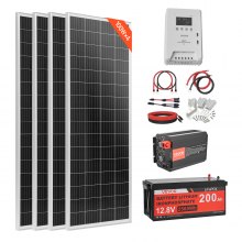 VEVOR 400W 12V Complete Solar Power Kit, 4PCS 100W Monocrystalline Solar Panels + 12.8V 200Ah LiFePO₄ Battery + 40A MPPT Charge Controller + 2000W Power Inverter for RV Home Camping Boats Off-Grid