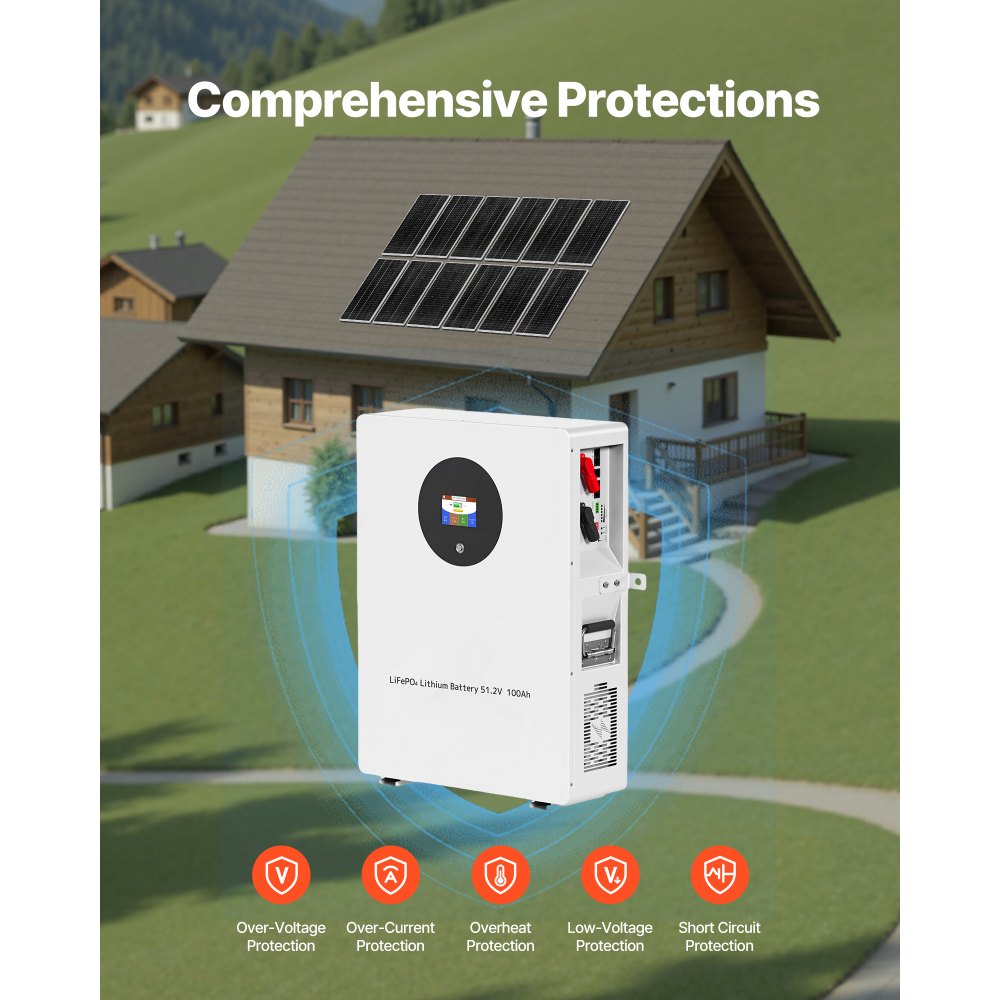 VEVOR 2400W 48V Complete Solar Power Kit, 12PCS 200W Monocrystalline Solar Panels + 51.2V 100Ah LiFePO₄ Battery + 48V 5000W Hybrid Inverter, High Output Off-Grid Solar Kit for Large House Shed Farm