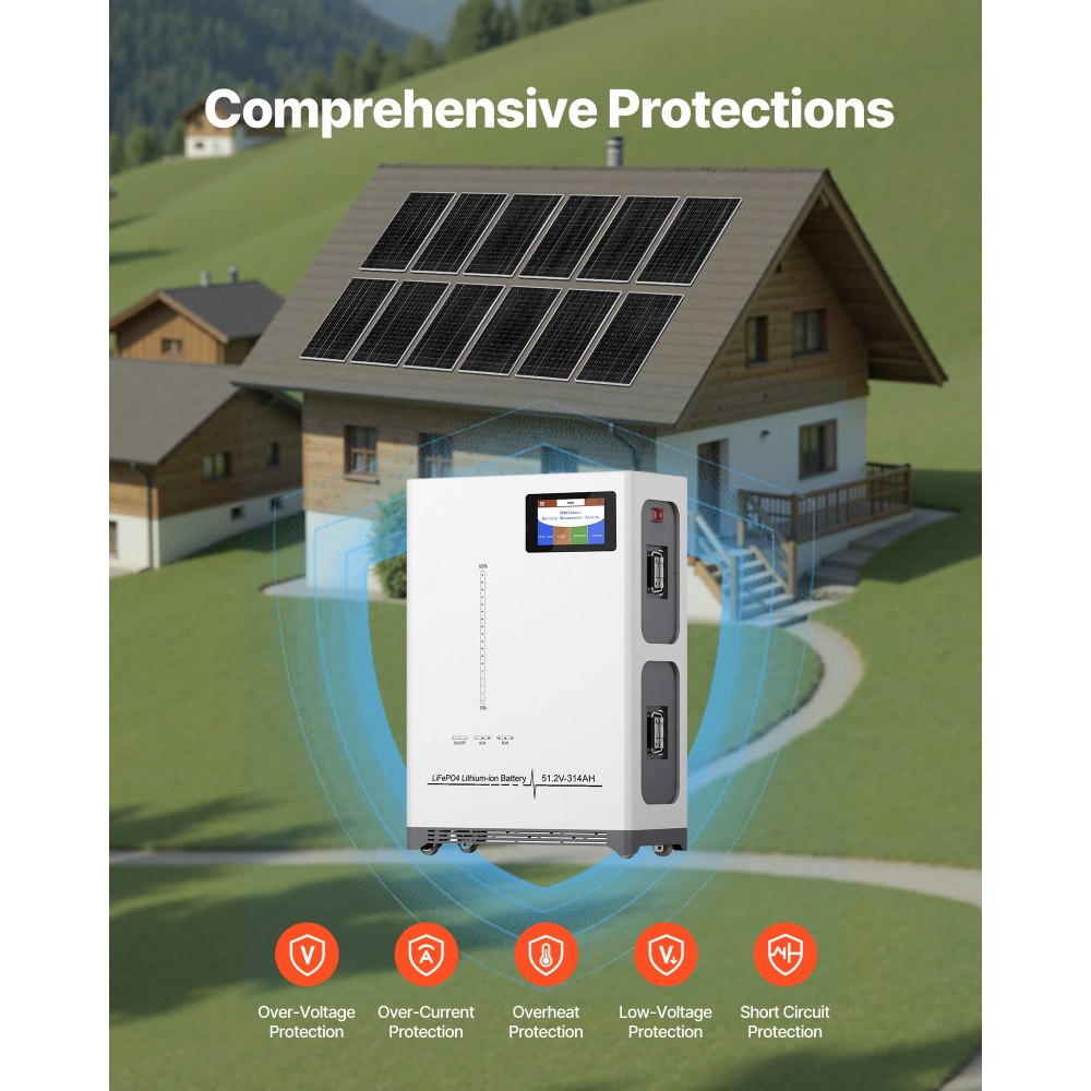 VEVOR 4800W 48V Complete Solar Power Kit, 12*400W Monocrystalline Solar Panels + 51.2V 300Ah LiFePO₄ Battery + 2PCS 5000W Hybrid Inverter, High Output Off-Grid Solar Kit for Large House Shed Farm