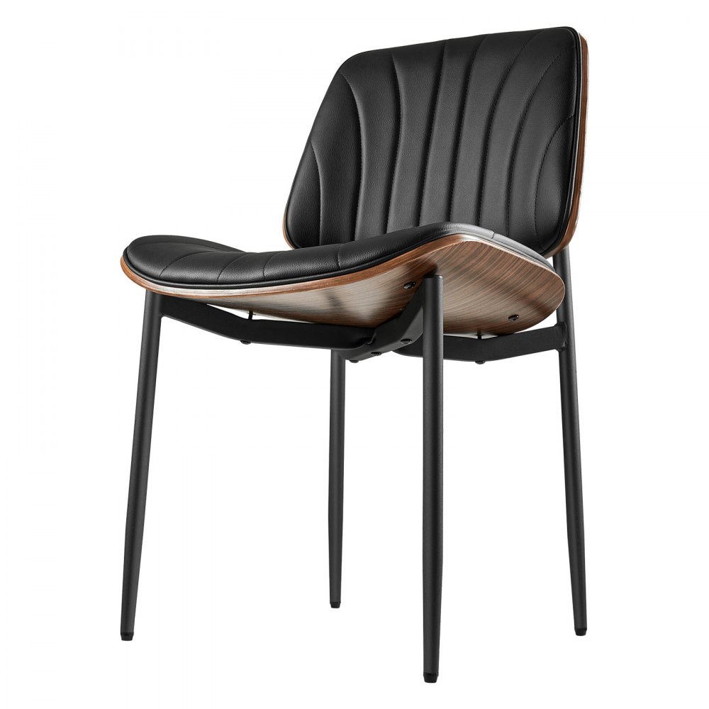VEVOR Modern Dining Room Accent Chairs Set of 4, Upholstered Leather Side Chair for Dining Tables, Space-Saving Kitchen Table Chair with Thick Cushions and Metal Legs, Black