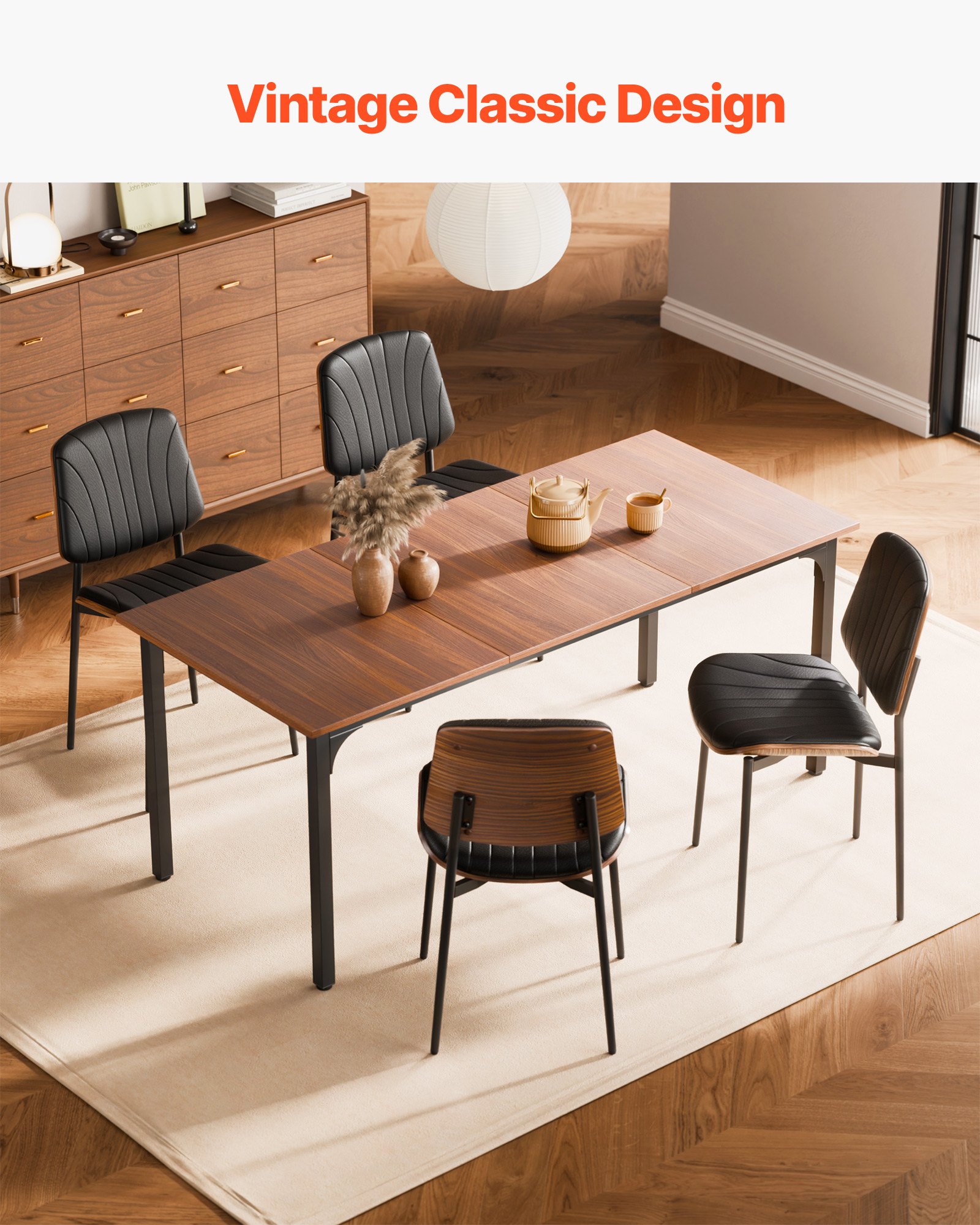 VEVOR Modern Dining Room Accent Chairs Set of 4, Upholstered Leather Side Chair for Dining Tables, Space-Saving Kitchen Table Chair with Thick Cushions and Metal Legs, Black