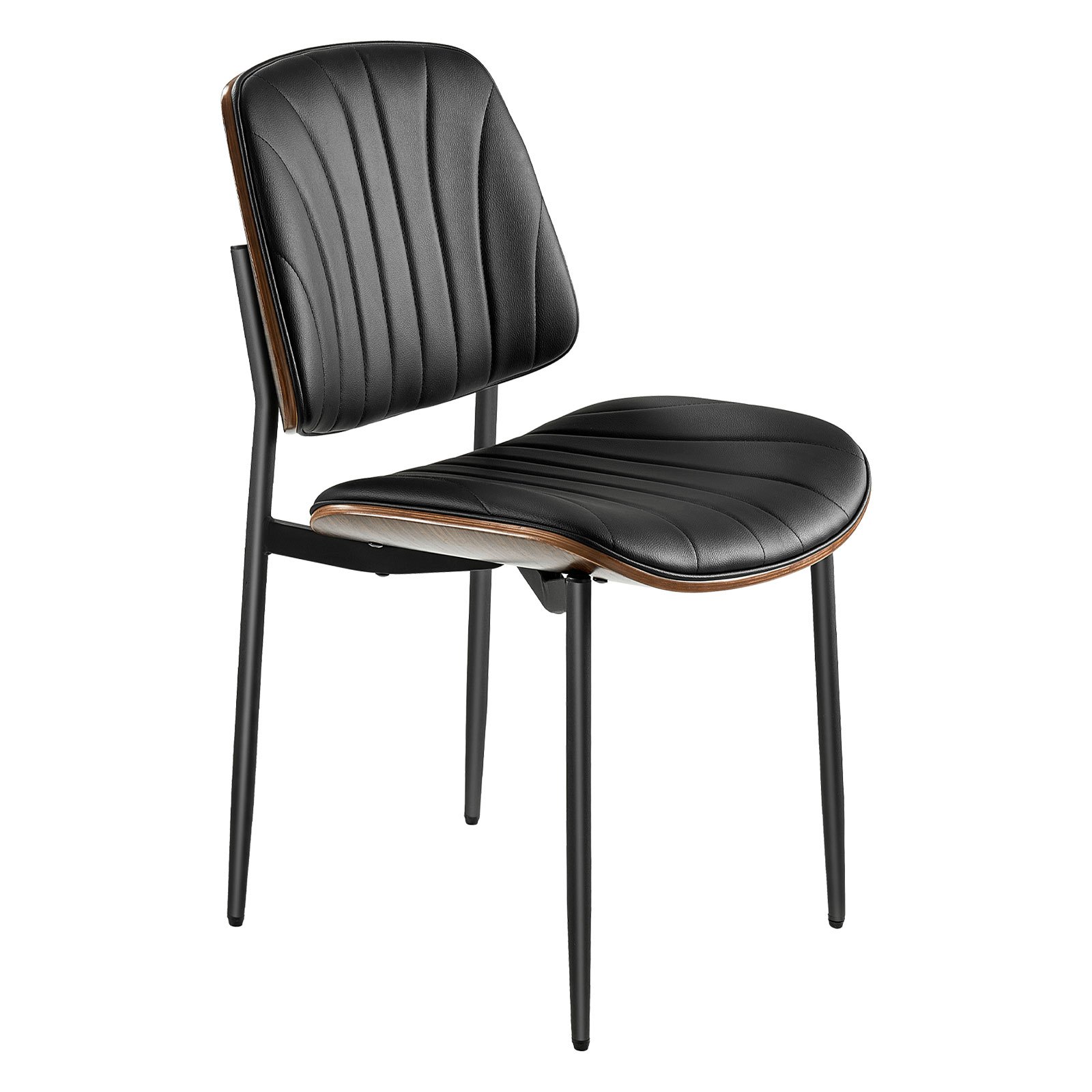 VEVOR Modern Dining Room Accent Chairs Set of 4, Upholstered Leather Side Chair for Dining Tables, Space-Saving Kitchen Table Chair with Thick Cushions and Metal Legs, Black