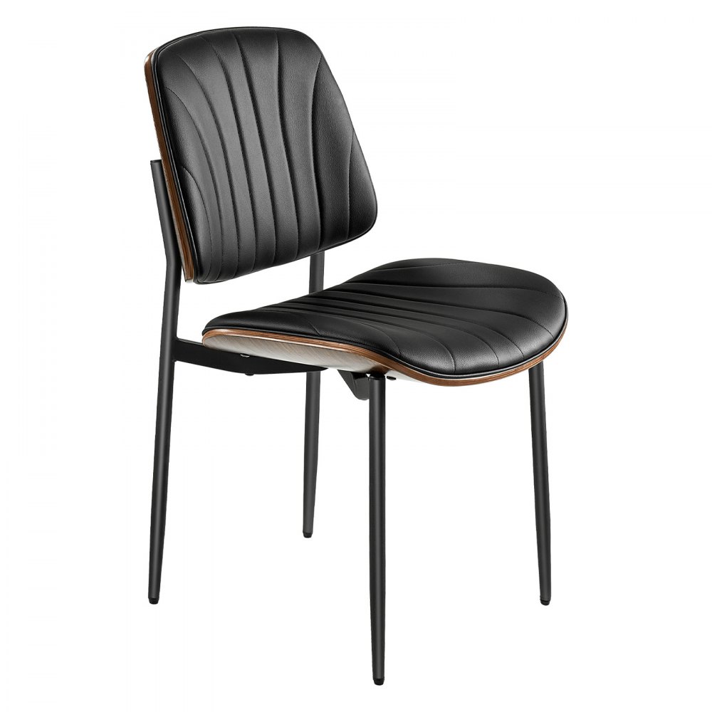 VEVOR Modern Dining Room Accent Chairs Set of 6, Upholstered Leather Side Chair for Dining Tables, Space-Saving Kitchen Table Chair with Thick Cushions and Metal Legs, Black