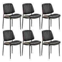 Set of 6 Dining Chairs Modern Leather Kitchen Side Chair Back Metal Legs Black