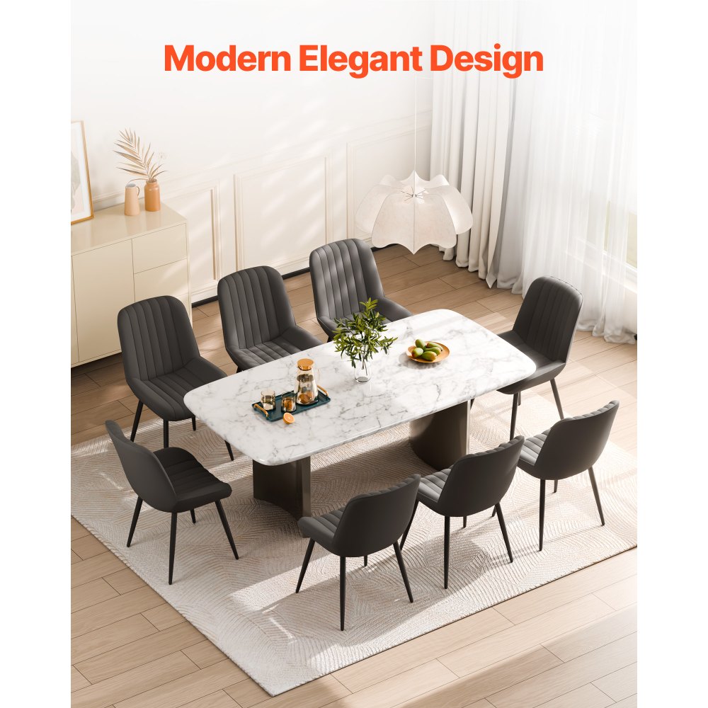 VEVOR Modern Dining Room Accent Chairs Set of 8, Upholstered Fabric Side Chair for Dining Tables, Space-Saving Kitchen Table Chair with Thick Cushions and Metal Legs, Black
