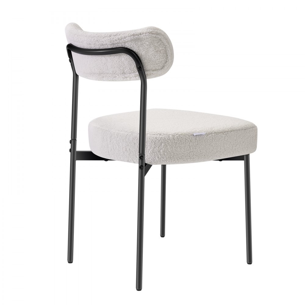 VEVOR Boucle Dining Chairs Set of 6, Mid Century Modern Sherpa Accent Chairs, Upholstered Side Chair for Dining Table, Space-Saving White Kitchen Table Chair with Curved Backrest and Black Metal Legs
