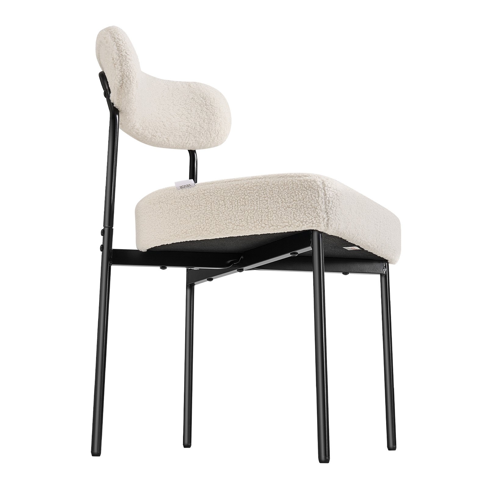 VEVOR Boucle Dining Chairs Set of 6, Mid Century Modern Sherpa Accent Chairs, Upholstered Side Chair for Dining Table, Space-Saving White Kitchen Table Chair with Curved Backrest and Black Metal Legs