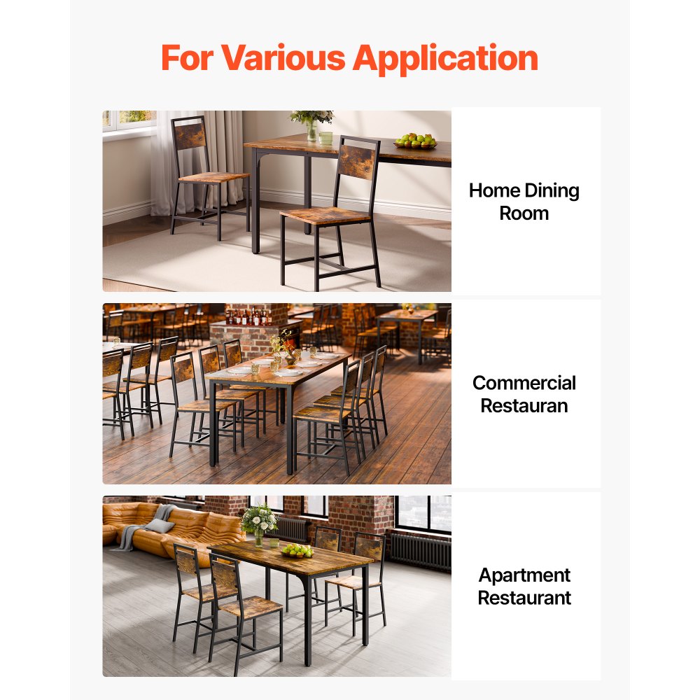VEVOR Dining Chairs Set of 6, Wooden Table Chairs with Metal Frame and Backrest, Easy to Assemble Leather Side Chair, Modern Farmhouse Walnut Chair for Kitchen Living Room, Rustic Brown and Black