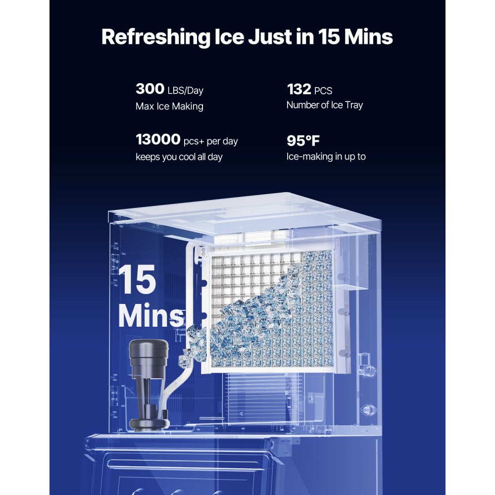 VEVOR Commercial Ice Maker Machine, 300LBS/24H Ice-Making Machine with 300LBS Stainless Steel Storage Bin, Auto Self-Cleaning Ice Maker with Touchscreen for Bar Cafe Restaurant Business Commercial