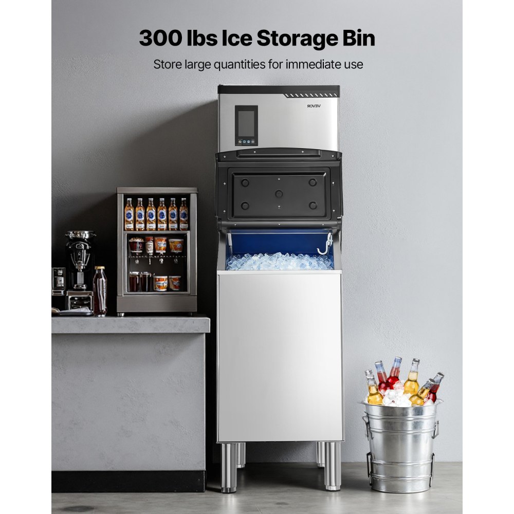 VEVOR Commercial Ice Maker Machine, 300LBS/24H Ice-Making Machine with 300LBS Stainless Steel Storage Bin, Auto Self-Cleaning Ice Maker with Touchscreen for Bar Cafe Restaurant Business Commercial