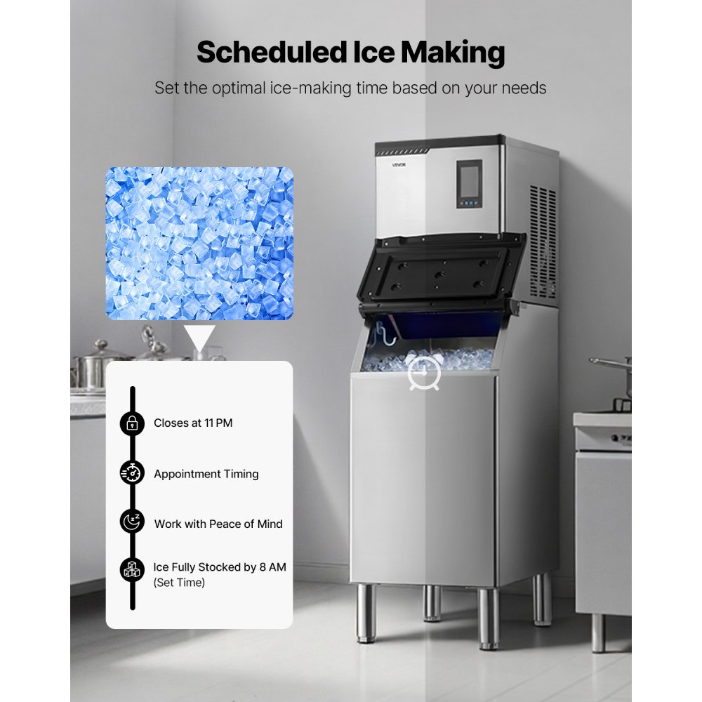 VEVOR Commercial Ice Maker Machine, 300LBS/24H Ice-Making Machine with 300LBS Stainless Steel Storage Bin, Auto Self-Cleaning Ice Maker with Touchscreen for Bar Cafe Restaurant Business Commercial