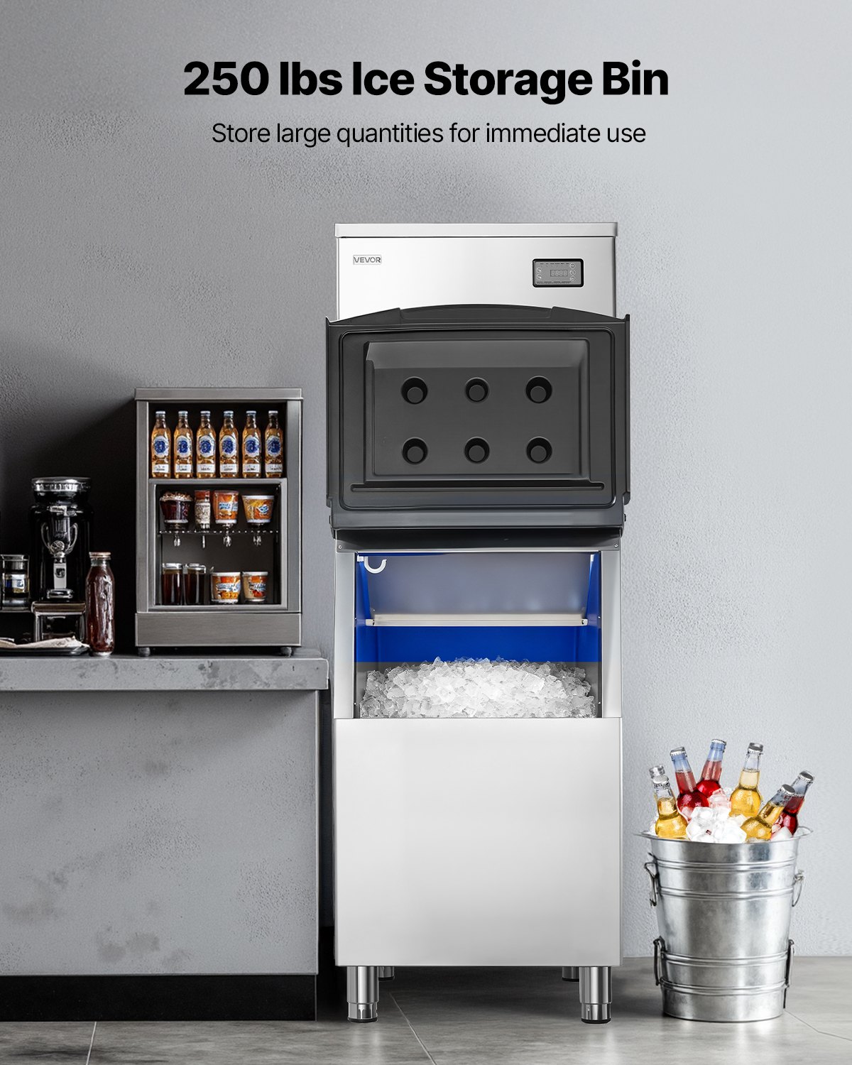 VEVOR Commercial Ice Maker Machine, 650LBS/24H Ice-Making Machine with 250LBS Stainless Steel Storage Bin, Auto Self-Cleaning Ice Maker with Touchscreen for Bar Cafe Restaurant Business Commercial