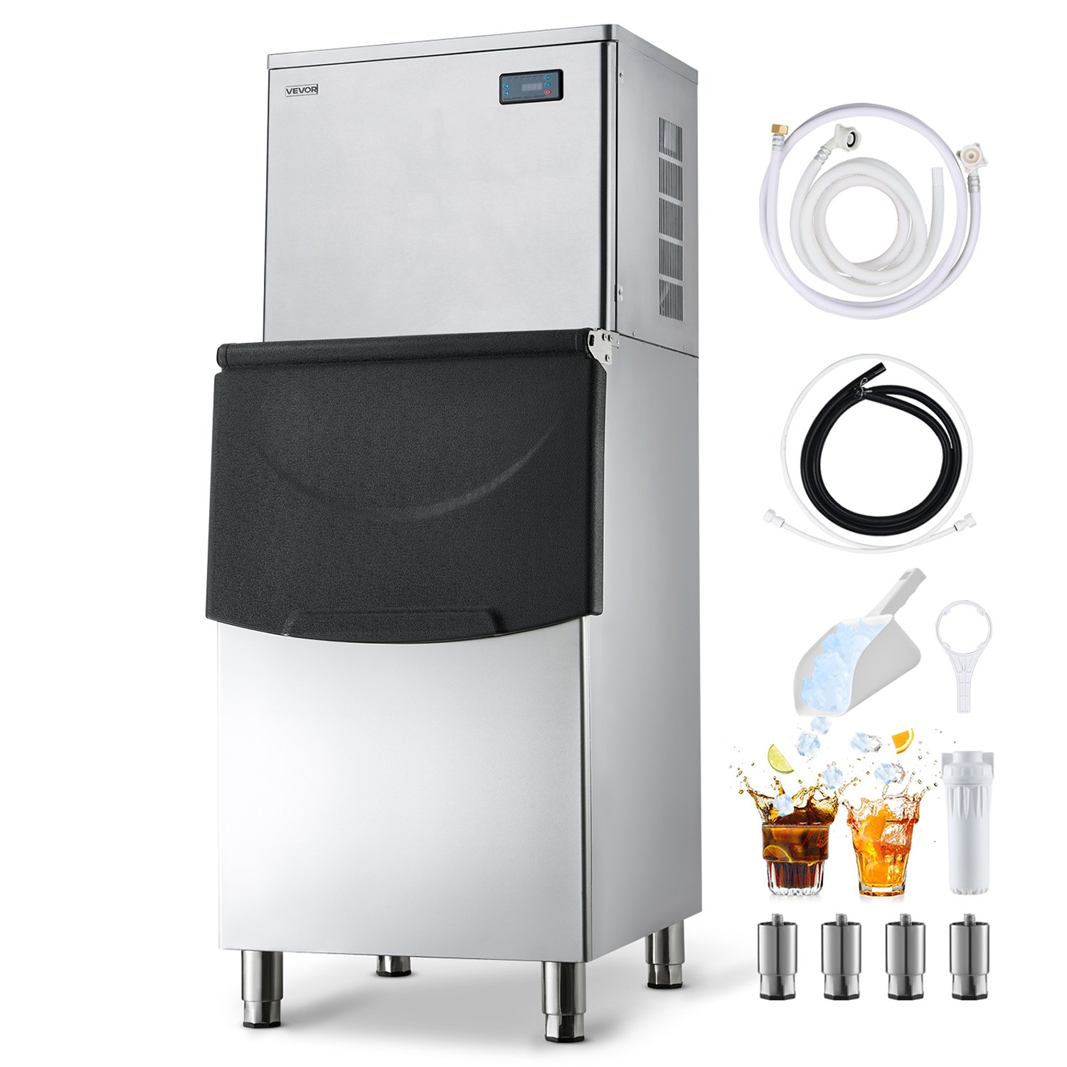 VEVOR Commercial Ice Maker Machine, 650LBS/24H Ice-Making Machine with 250LBS Stainless Steel Storage Bin, Auto Self-Cleaning Ice Maker with Touchscreen for Bar Cafe Restaurant Business Commercial