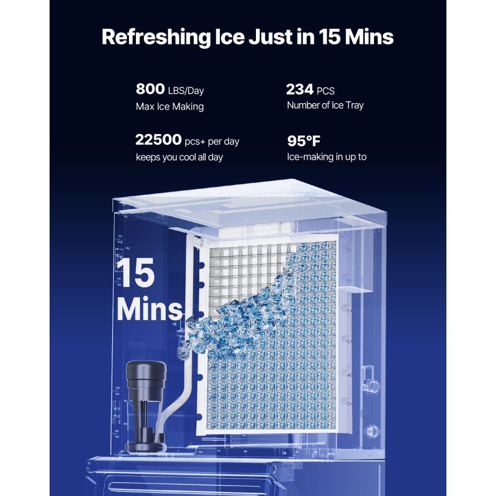 VEVOR Commercial Ice Maker Machine, 800LBS/24H Ice-Making Machine with 300LBS Stainless Steel Storage Bin, Auto Self-Cleaning Ice Maker with Touchscreen for Bar Cafe Restaurant Business Commercial