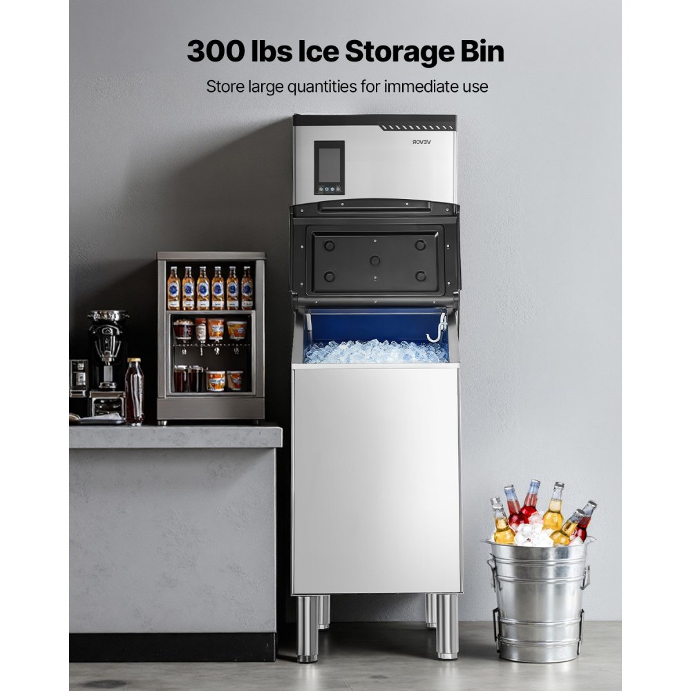 VEVOR Commercial Ice Maker Machine, 800LBS/24H Ice-Making Machine with 300LBS Stainless Steel Storage Bin, Auto Self-Cleaning Ice Maker with Touchscreen for Bar Cafe Restaurant Business Commercial