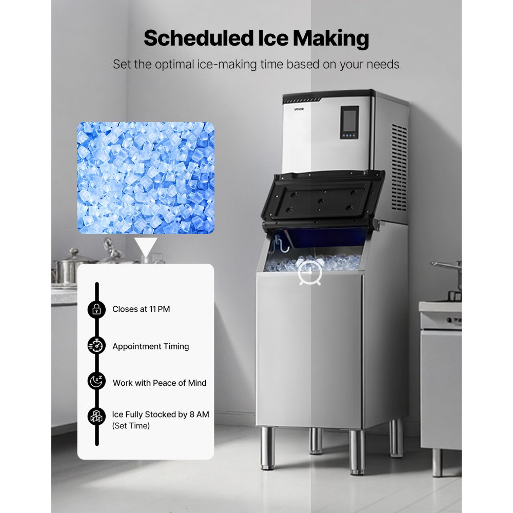VEVOR Commercial Ice Maker Machine, 800LBS/24H Ice-Making Machine with 300LBS Stainless Steel Storage Bin, Auto Self-Cleaning Ice Maker with Touchscreen for Bar Cafe Restaurant Business Commercial