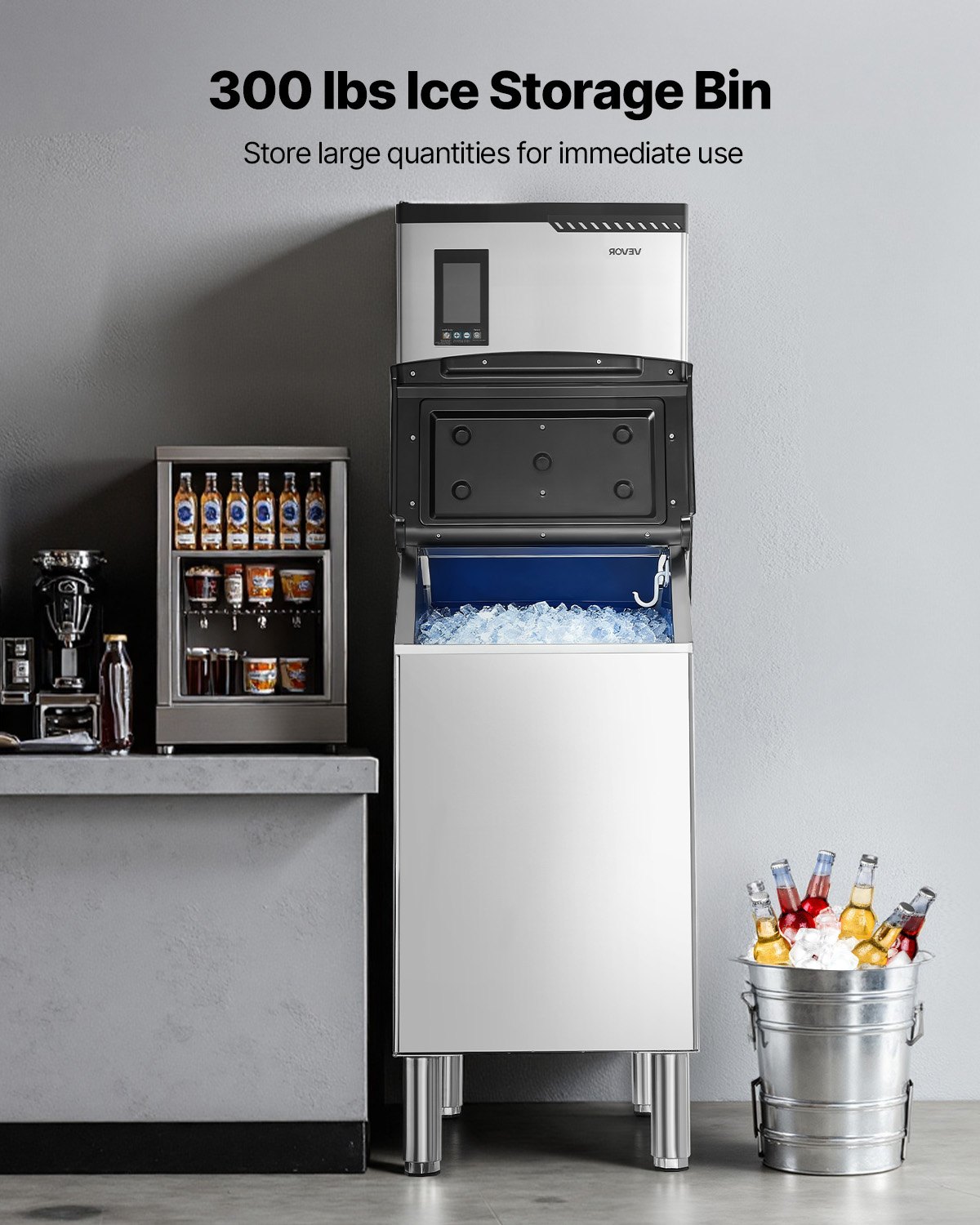 VEVOR Commercial Ice Maker Machine, 800LBS/24H Ice-Making Machine with 300LBS Stainless Steel Storage Bin, Auto Self-Cleaning Ice Maker with Touchscreen for Bar Cafe Restaurant Business Commercial