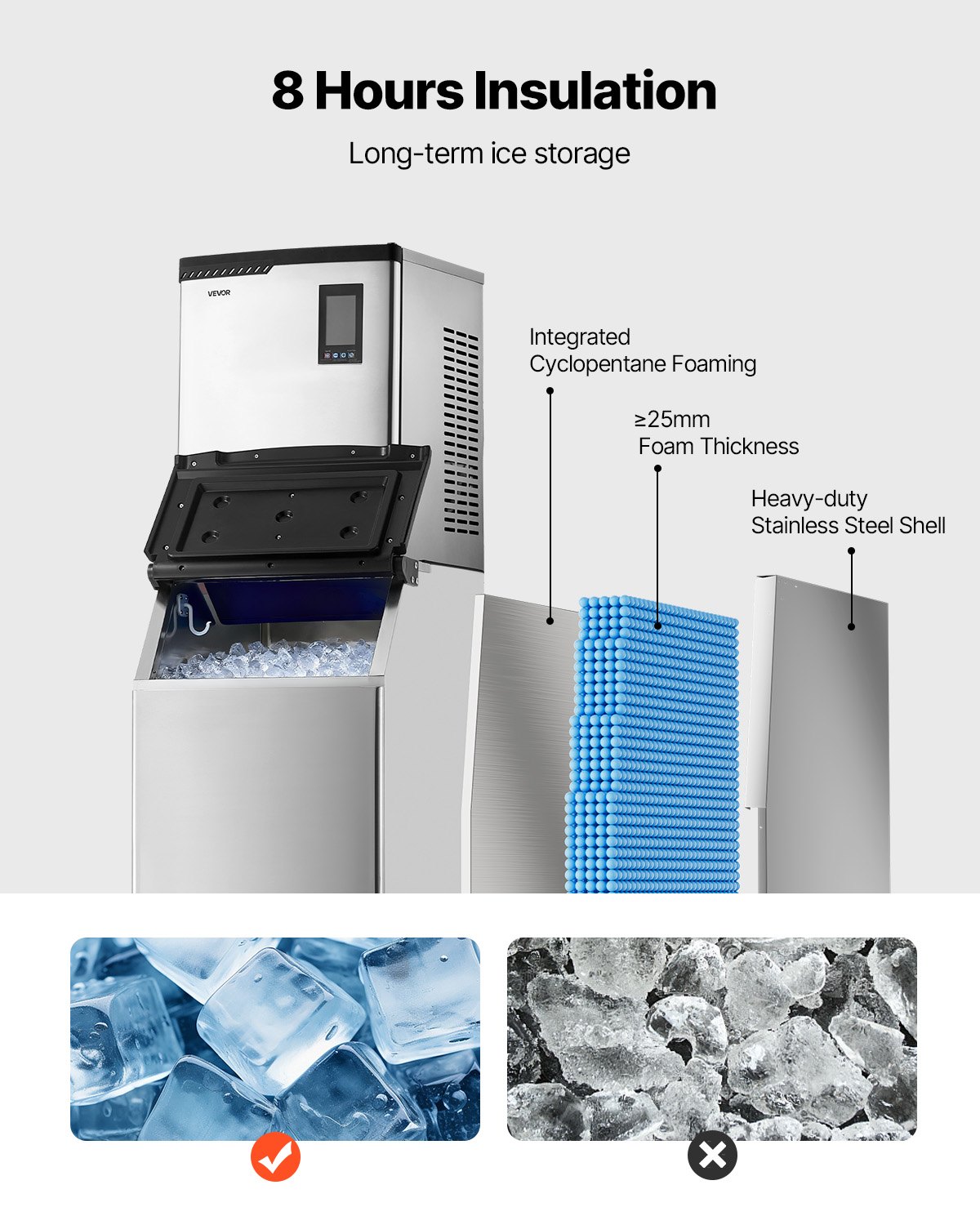 VEVOR Commercial Ice Maker Machine, 800LBS/24H Ice-Making Machine with 300LBS Stainless Steel Storage Bin, Auto Self-Cleaning Ice Maker with Touchscreen for Bar Cafe Restaurant Business Commercial