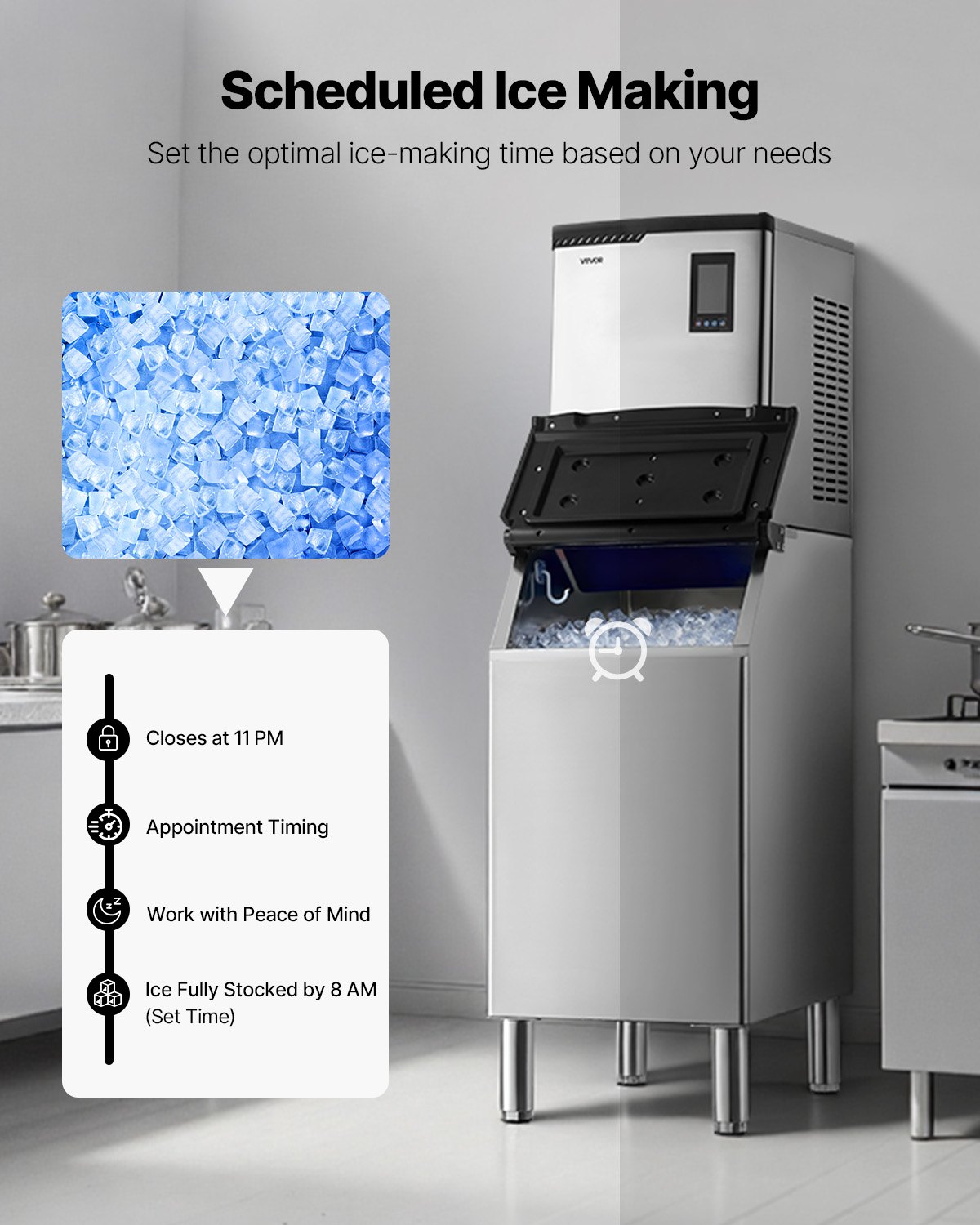 VEVOR Commercial Ice Maker Machine, 800LBS/24H Ice-Making Machine with 300LBS Stainless Steel Storage Bin, Auto Self-Cleaning Ice Maker with Touchscreen for Bar Cafe Restaurant Business Commercial