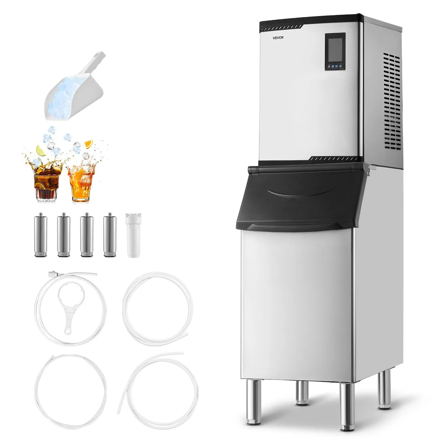 VEVOR Commercial Ice Maker Machine, 800LBS/24H Ice-Making Machine with 300LBS Stainless Steel Storage Bin, Auto Self-Cleaning Ice Maker with Touchscreen for Bar Cafe Restaurant Business Commercial