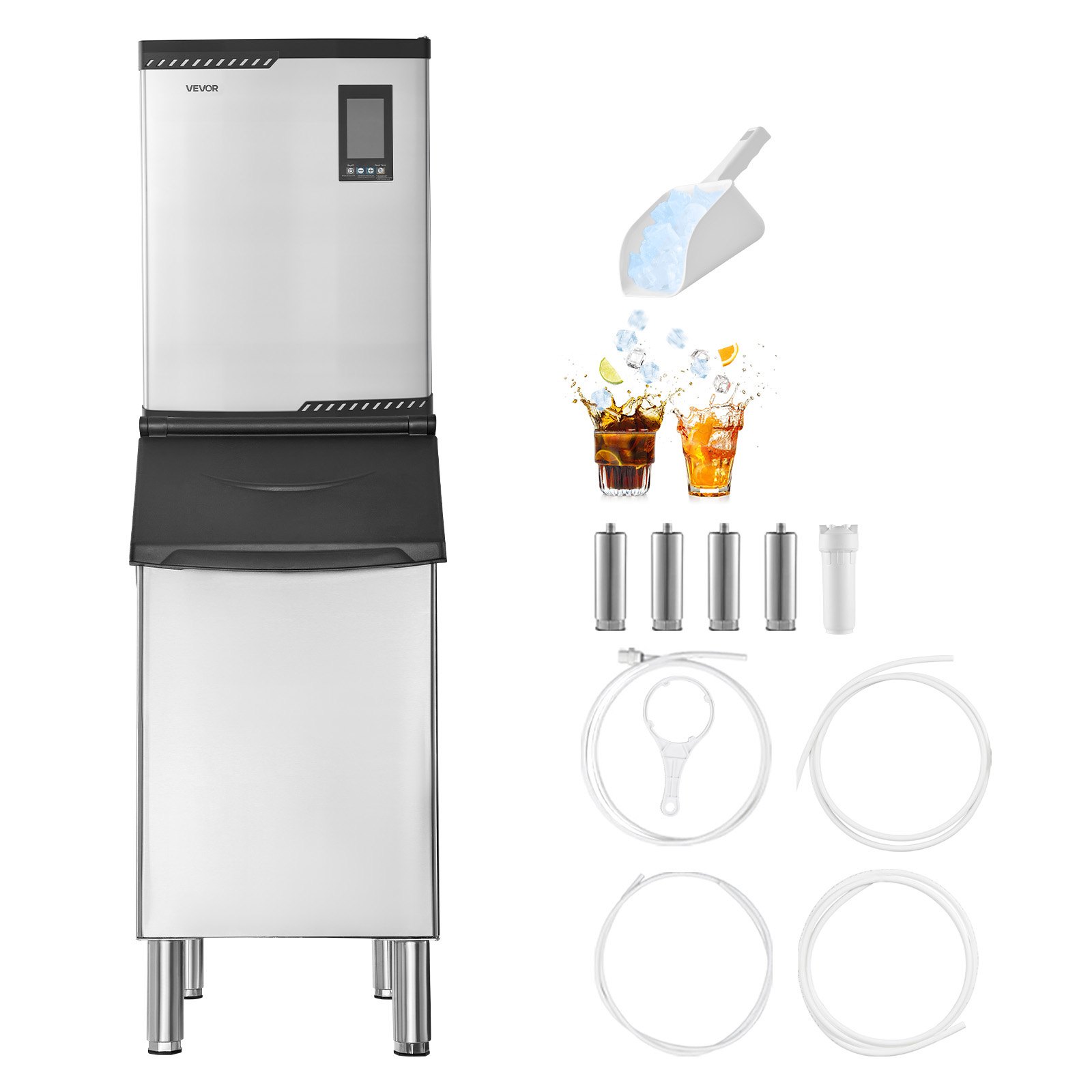 VEVOR Commercial Ice Maker Machine, 800LBS/24H Ice-Making Machine with 300LBS Stainless Steel Storage Bin, Auto Self-Cleaning Ice Maker with Touchscreen for Bar Cafe Restaurant Business Commercial