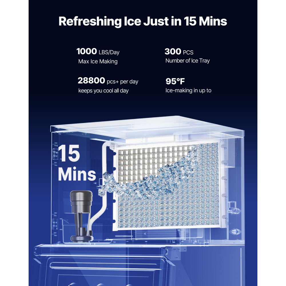 VEVOR Commercial Ice Maker Machine, 1000LBS/24H Ice-Making Machine with 500LBS Stainless Steel Storage Bin, Auto Self-Cleaning Ice Maker with Touchscreen for Bar Cafe Restaurant Business Commercial