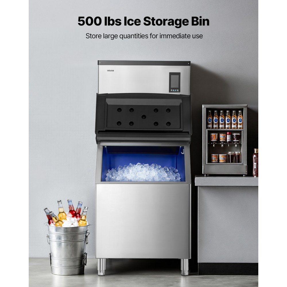 VEVOR Commercial Ice Maker Machine, 1000LBS/24H Ice-Making Machine with 500LBS Stainless Steel Storage Bin, Auto Self-Cleaning Ice Maker with Touchscreen for Bar Cafe Restaurant Business Commercial
