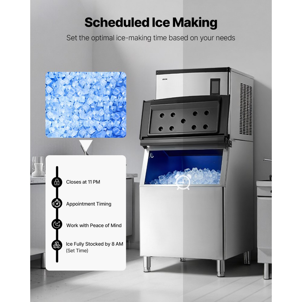VEVOR Commercial Ice Maker Machine, 1000LBS/24H Ice-Making Machine with 500LBS Stainless Steel Storage Bin, Auto Self-Cleaning Ice Maker with Touchscreen for Bar Cafe Restaurant Business Commercial