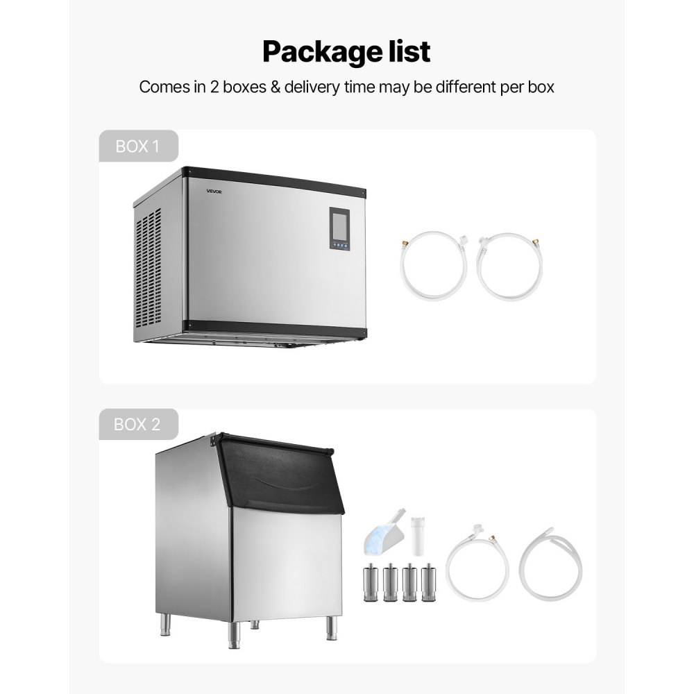 VEVOR Commercial Ice Maker Machine, 1000LBS/24H Ice-Making Machine with 500LBS Stainless Steel Storage Bin, Auto Self-Cleaning Ice Maker with Touchscreen for Bar Cafe Restaurant Business Commercial
