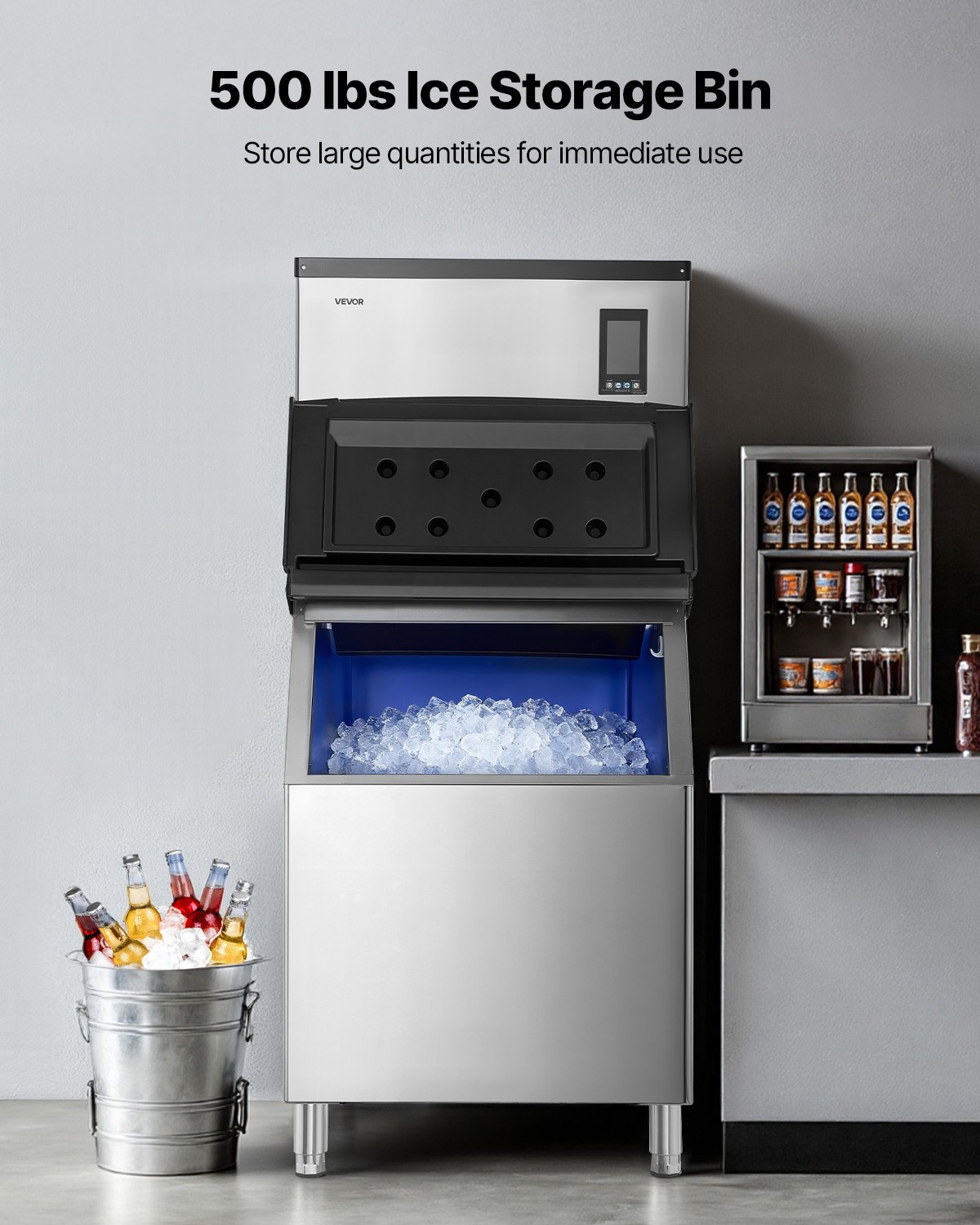 VEVOR Commercial Ice Maker Machine, 1000LBS/24H Ice-Making Machine with 500LBS Stainless Steel Storage Bin, Auto Self-Cleaning Ice Maker with Touchscreen for Bar Cafe Restaurant Business Commercial