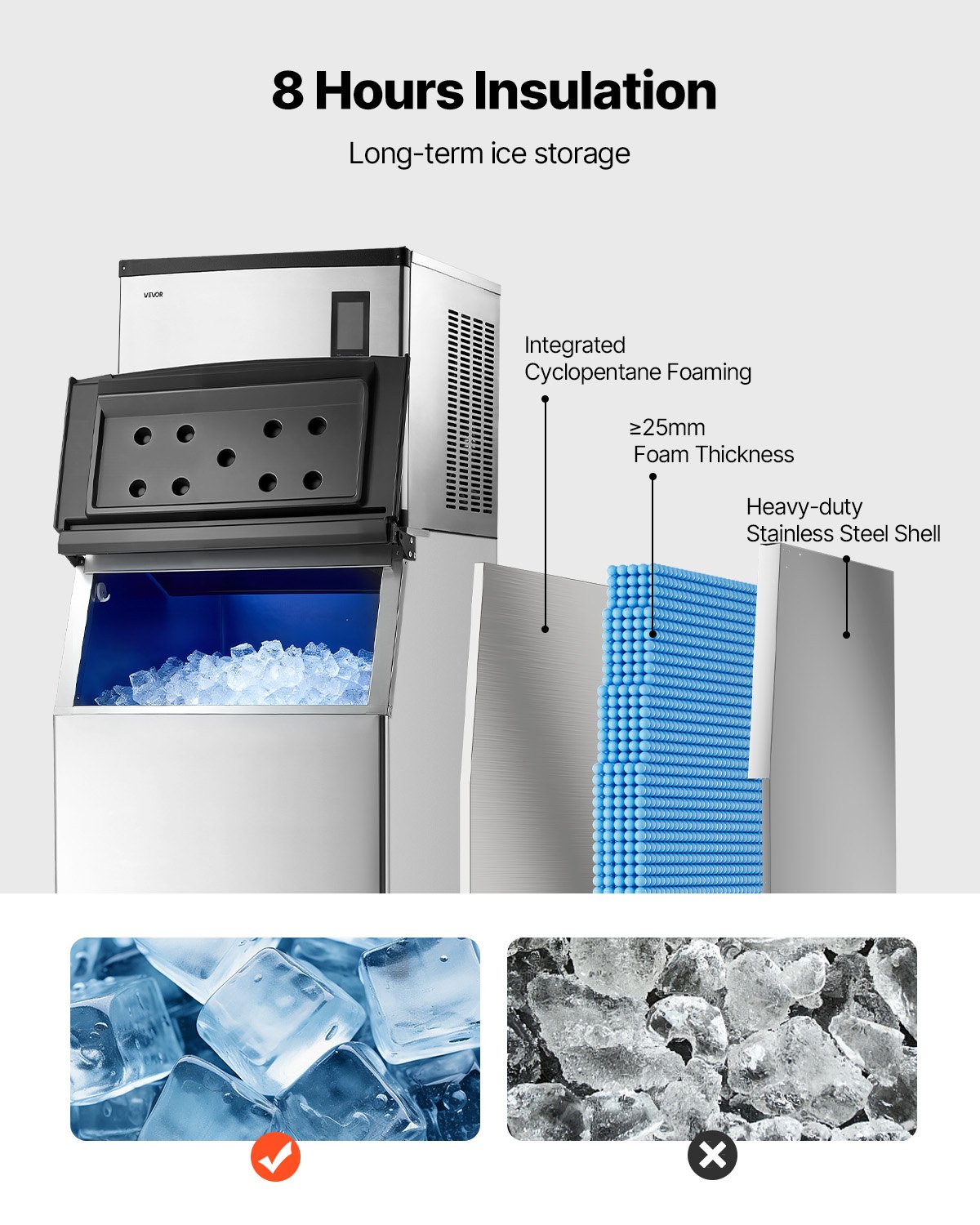 VEVOR Commercial Ice Maker Machine, 1000LBS/24H Ice-Making Machine with 500LBS Stainless Steel Storage Bin, Auto Self-Cleaning Ice Maker with Touchscreen for Bar Cafe Restaurant Business Commercial
