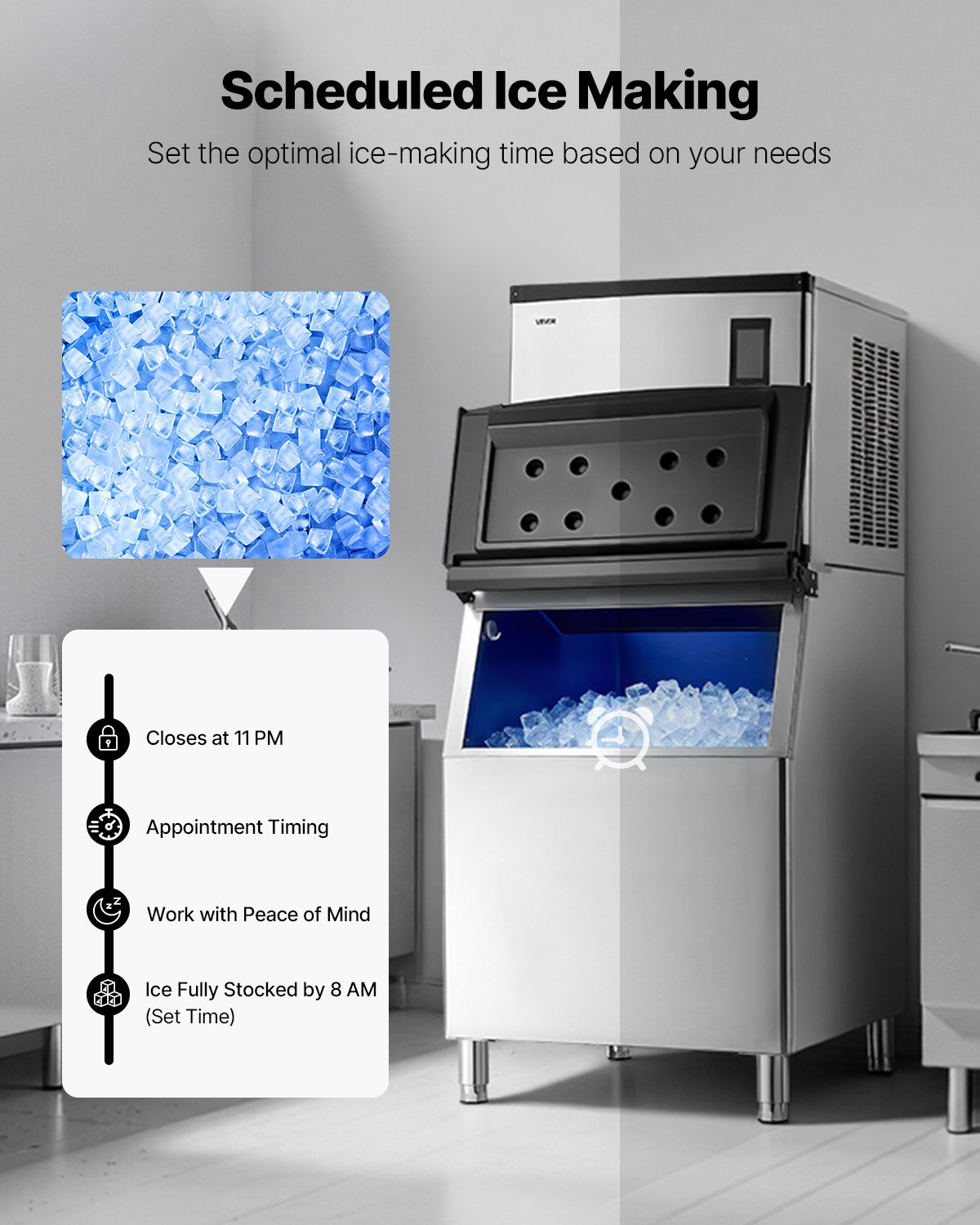 VEVOR Commercial Ice Maker Machine, 1000LBS/24H Ice-Making Machine with 500LBS Stainless Steel Storage Bin, Auto Self-Cleaning Ice Maker with Touchscreen for Bar Cafe Restaurant Business Commercial