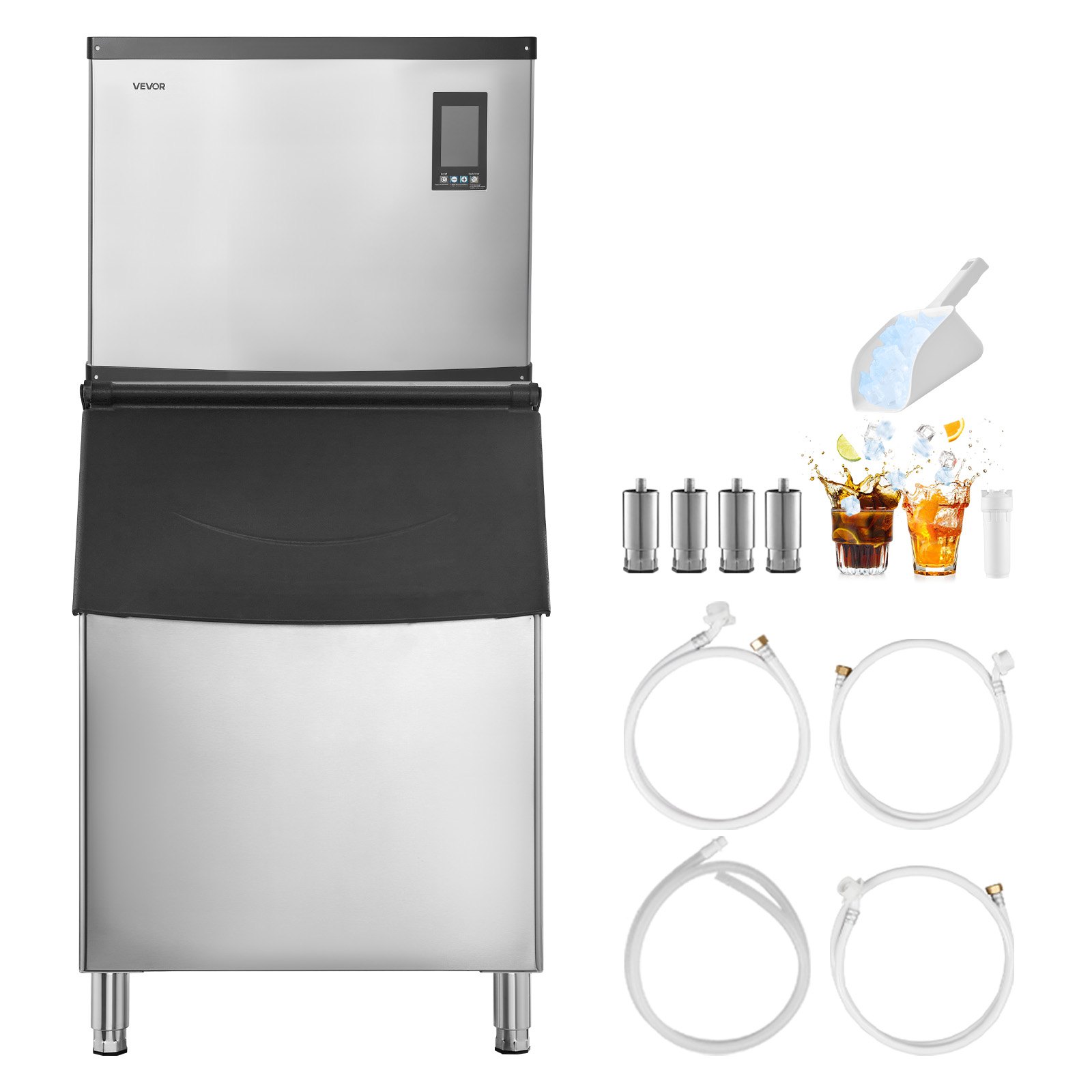 VEVOR Commercial Ice Maker Machine, 1000LBS/24H Ice-Making Machine with 500LBS Stainless Steel Storage Bin, Auto Self-Cleaning Ice Maker with Touchscreen for Bar Cafe Restaurant Business Commercial
