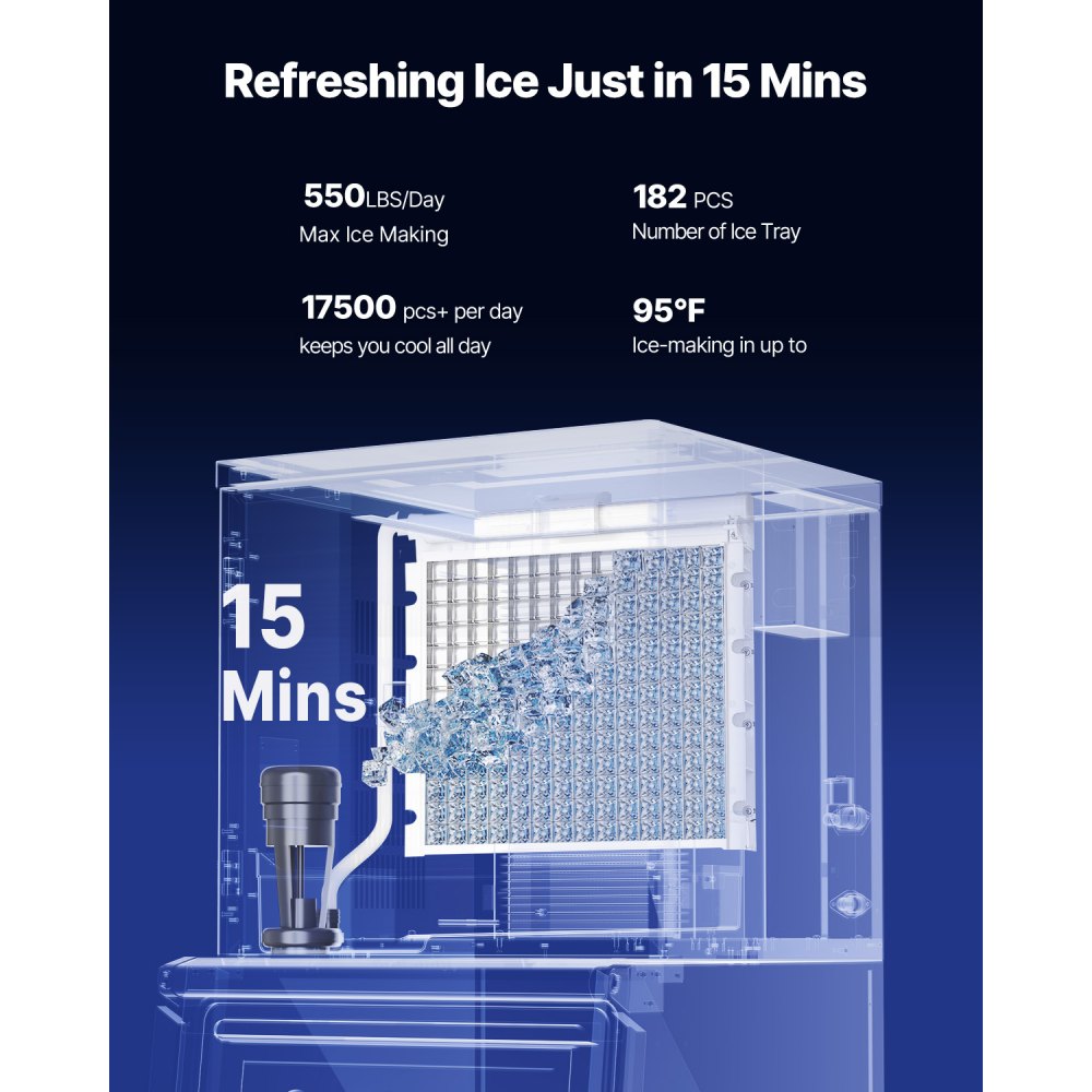 VEVOR Commercial Ice Maker Machine, 250KG/24H Ice-Making Machine with 136KG Stainless Steel Storage Bin, Auto Self-Cleaning Ice Maker with Touchscreen for Bar Cafe Restaurant Business Commercial