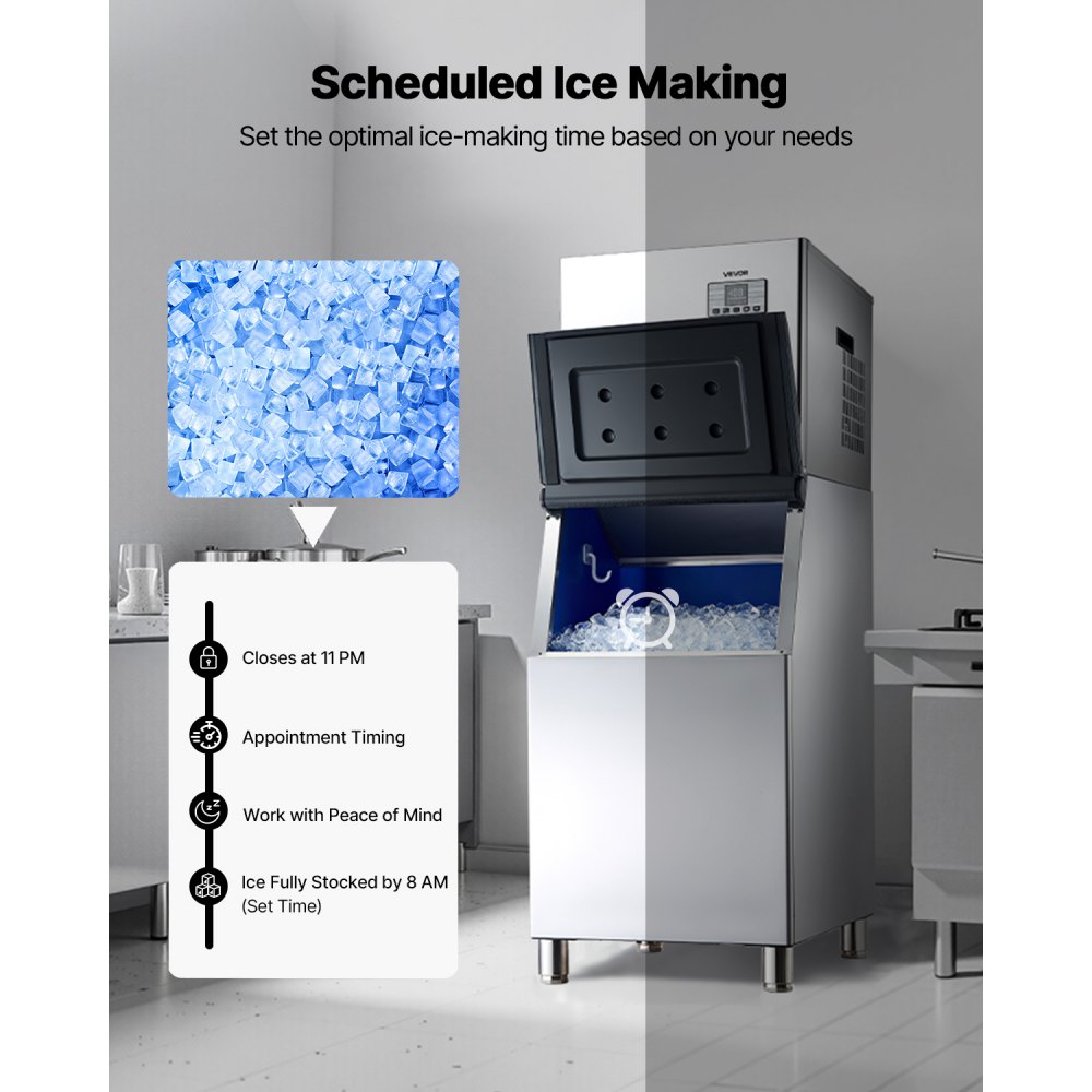 VEVOR Commercial Ice Maker Machine, 250KG/24H Ice-Making Machine with 136KG Stainless Steel Storage Bin, Auto Self-Cleaning Ice Maker with Touchscreen for Bar Cafe Restaurant Business Commercial