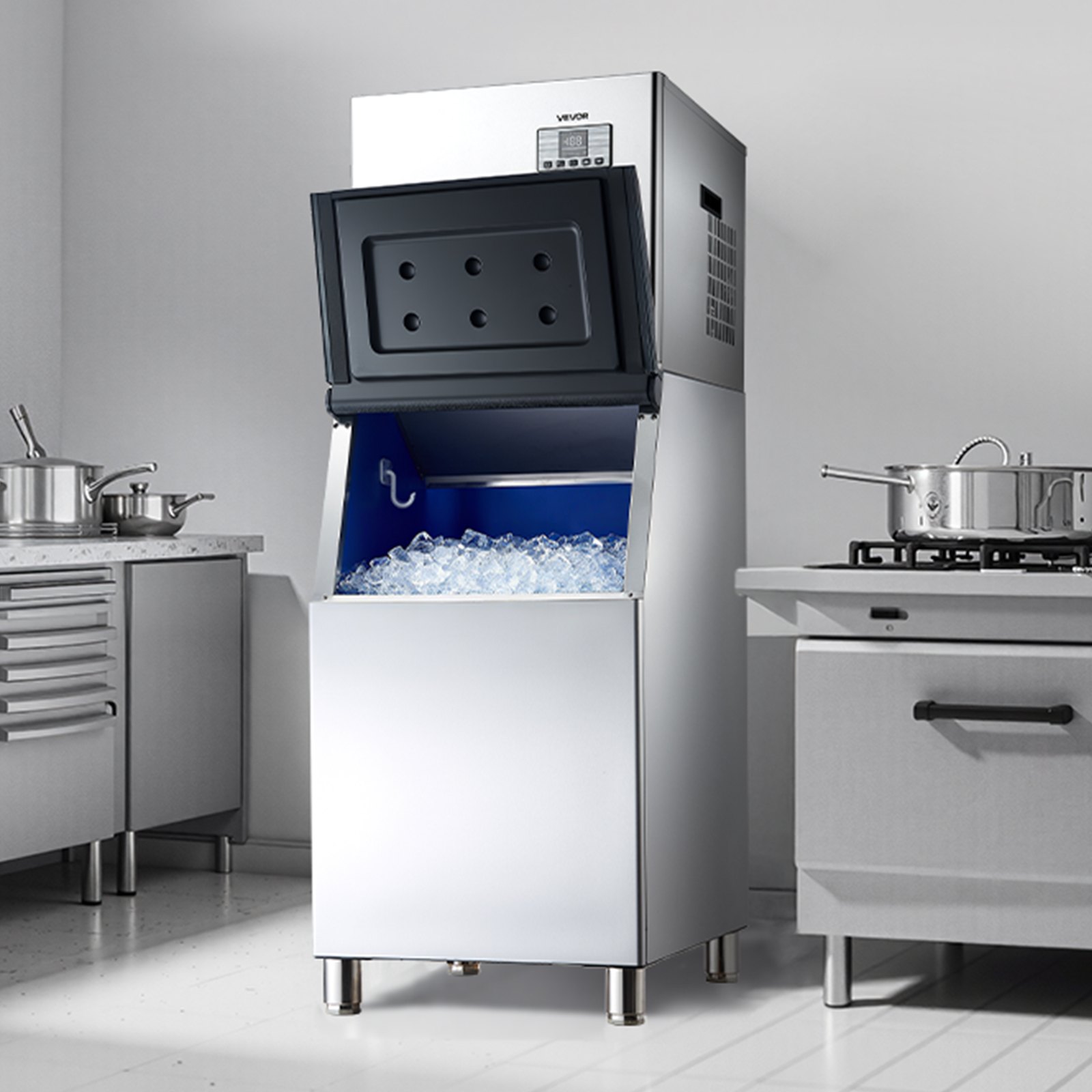 VEVOR Commercial Ice Maker Machine, 250KG/24H Ice-Making Machine with 136KG Stainless Steel Storage Bin, Auto Self-Cleaning Ice Maker with Touchscreen for Bar Cafe Restaurant Business Commercial